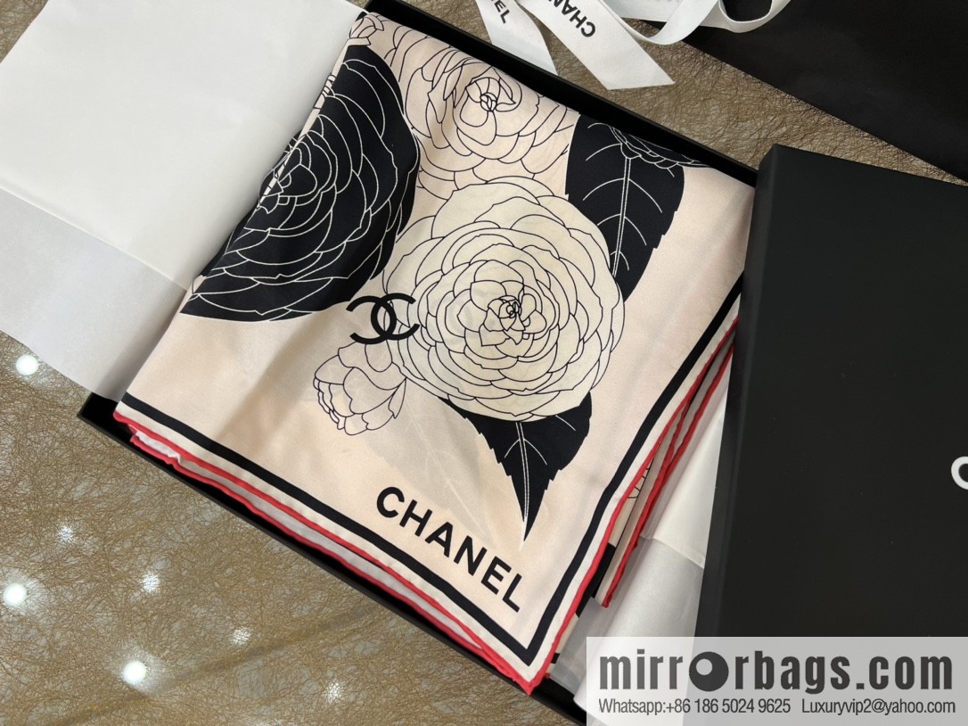 Chanel 100% silk camellia scarf