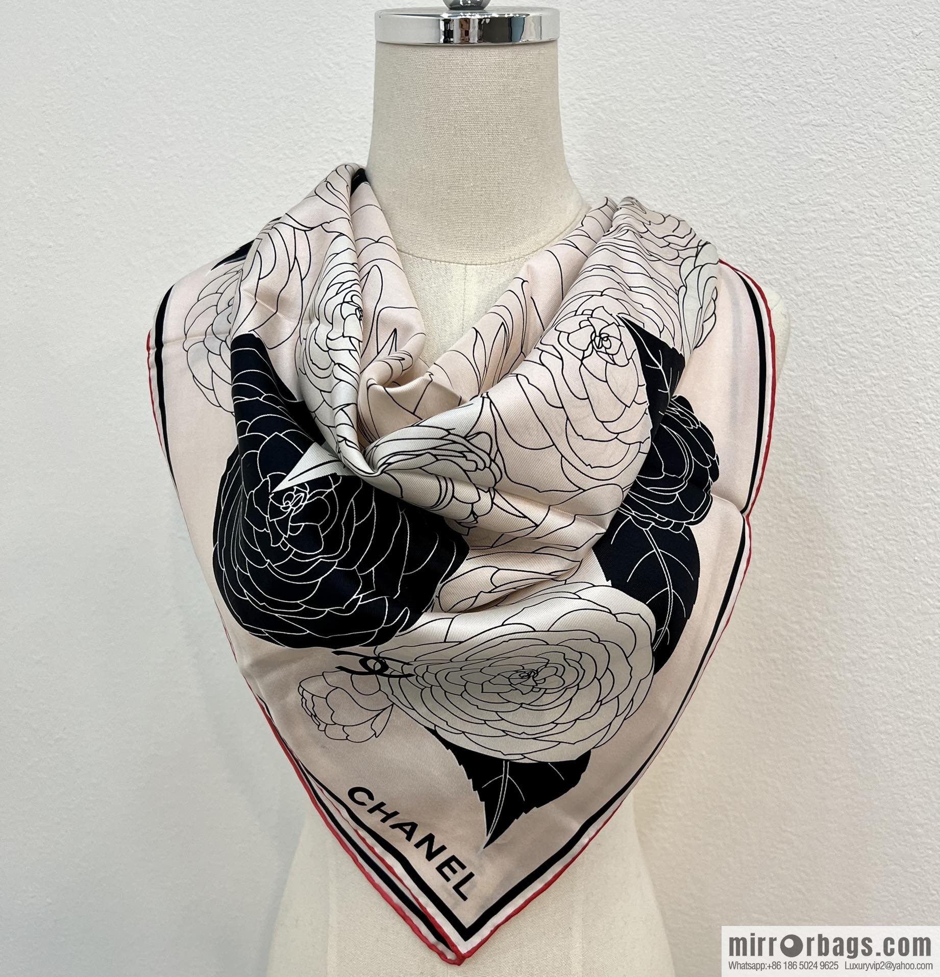 Chanel 100% silk camellia scarf