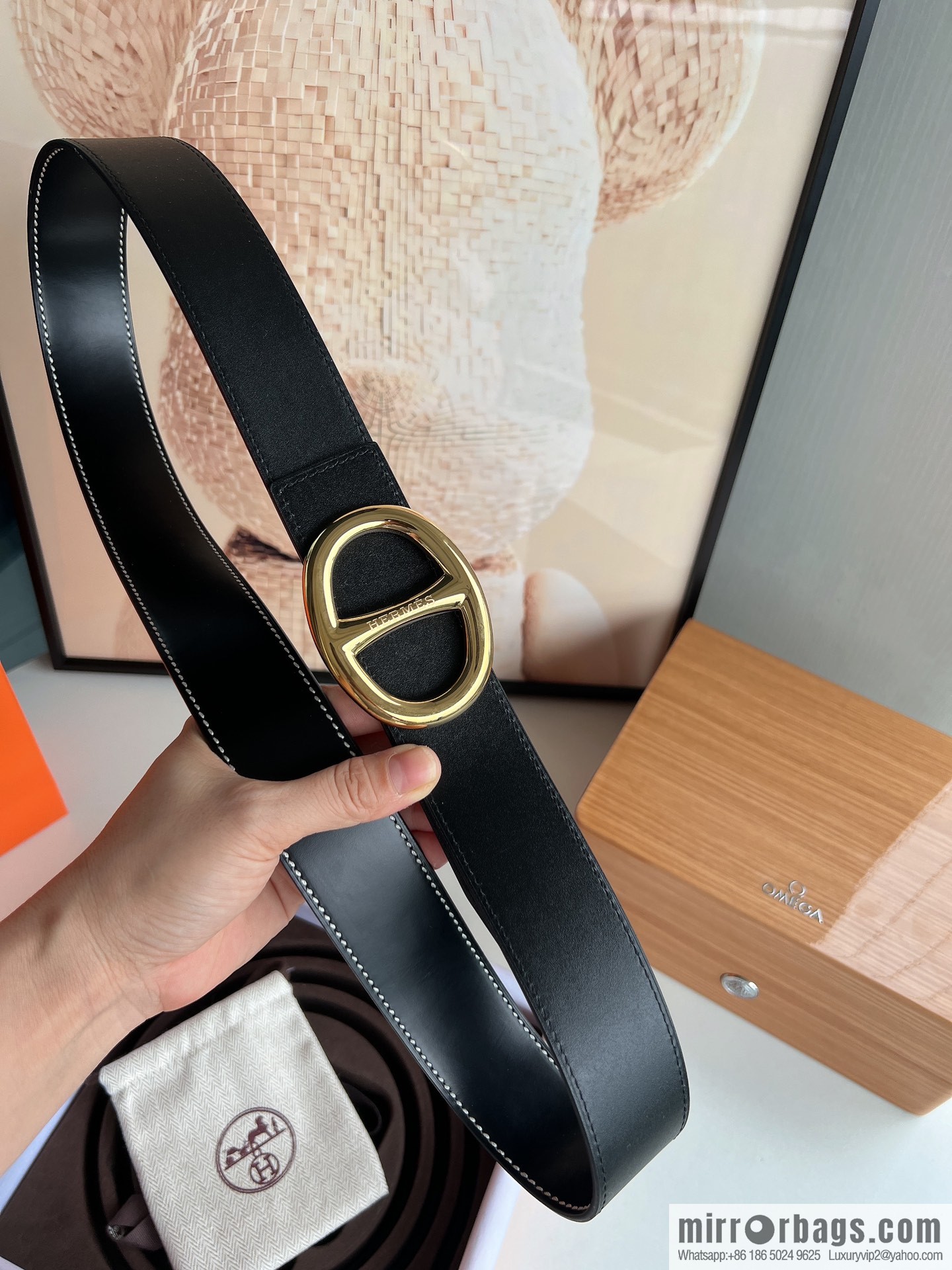 Hermès, hollow metal buckle, double-sided delicate cowhide belt 38mm