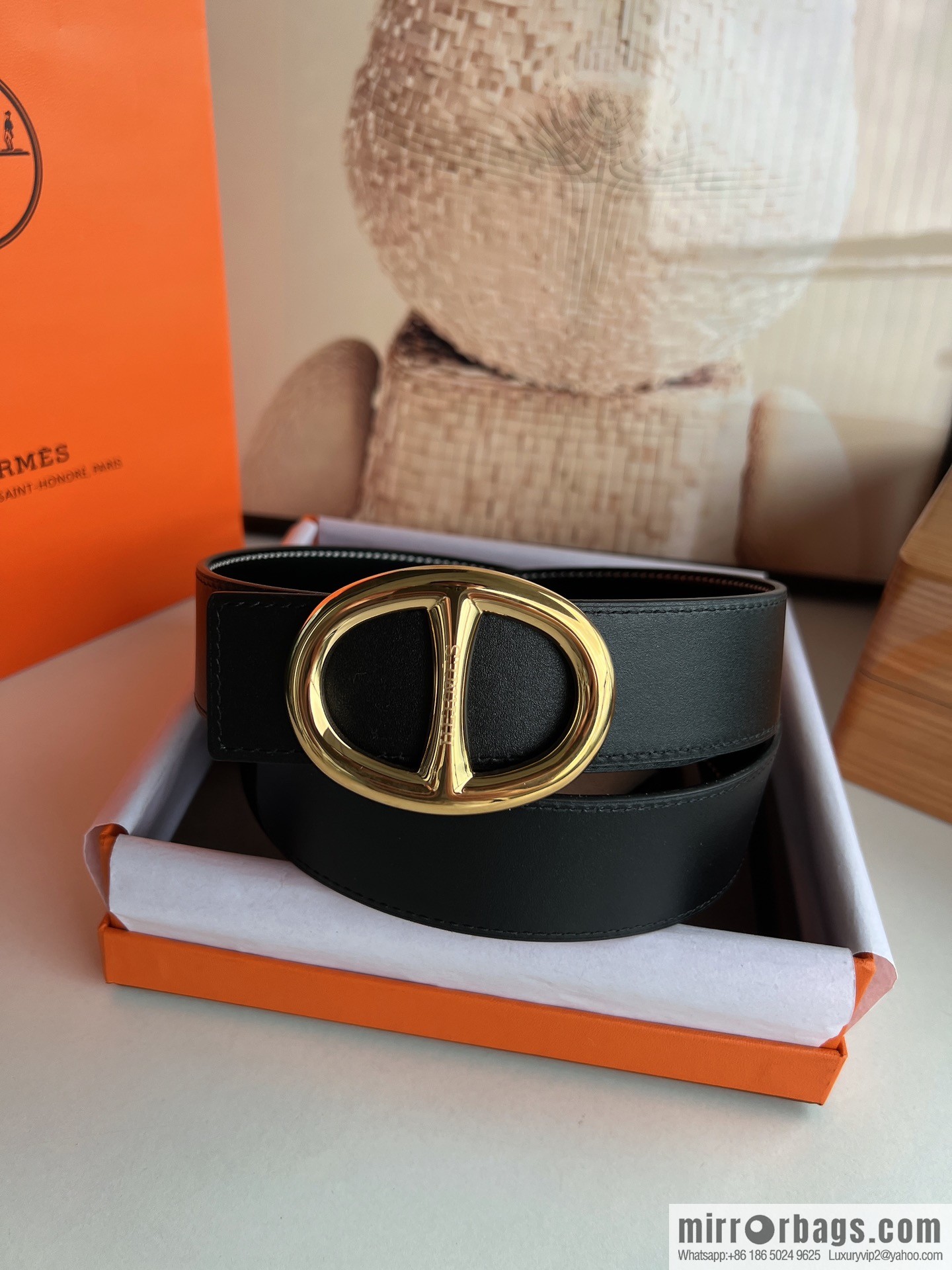 Hermès, hollow metal buckle, double-sided delicate cowhide belt 38mm