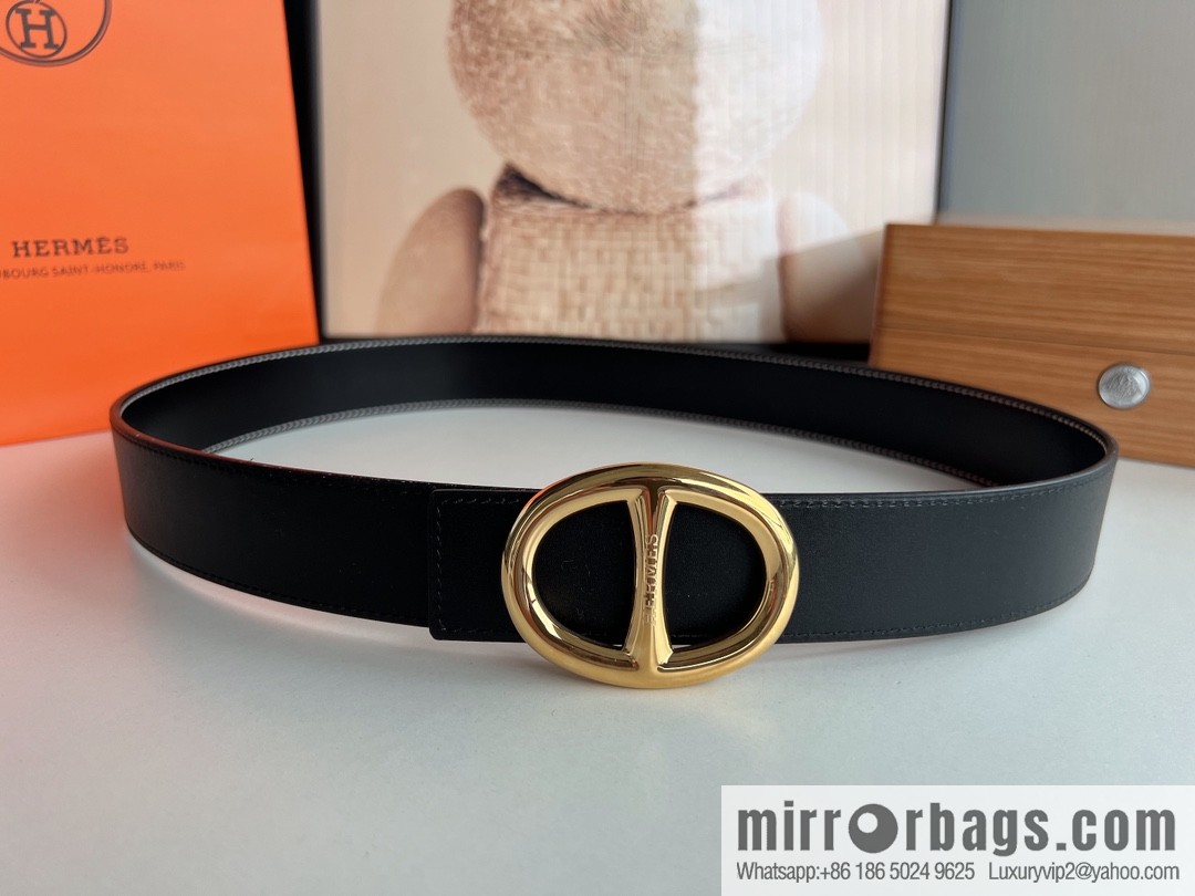 Hermès, hollow metal buckle, double-sided delicate cowhide belt 38mm