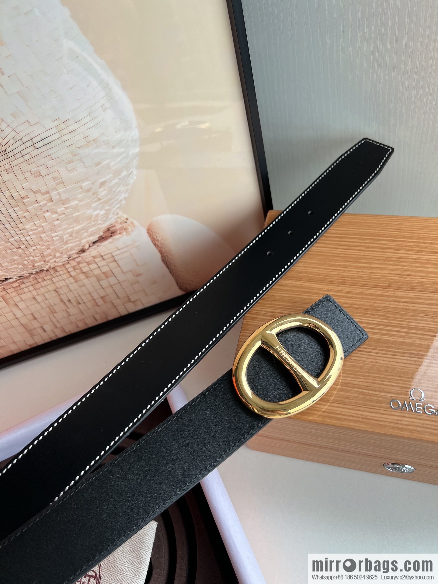 Hermès, hollow metal buckle, double-sided delicate cowhide belt 38mm