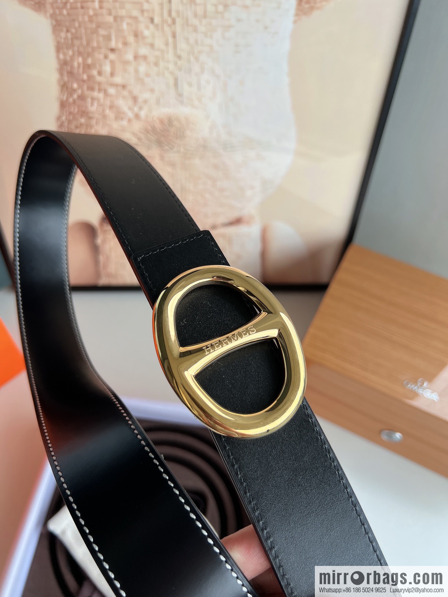 Hermès, hollow metal buckle, double-sided delicate cowhide belt 38mm