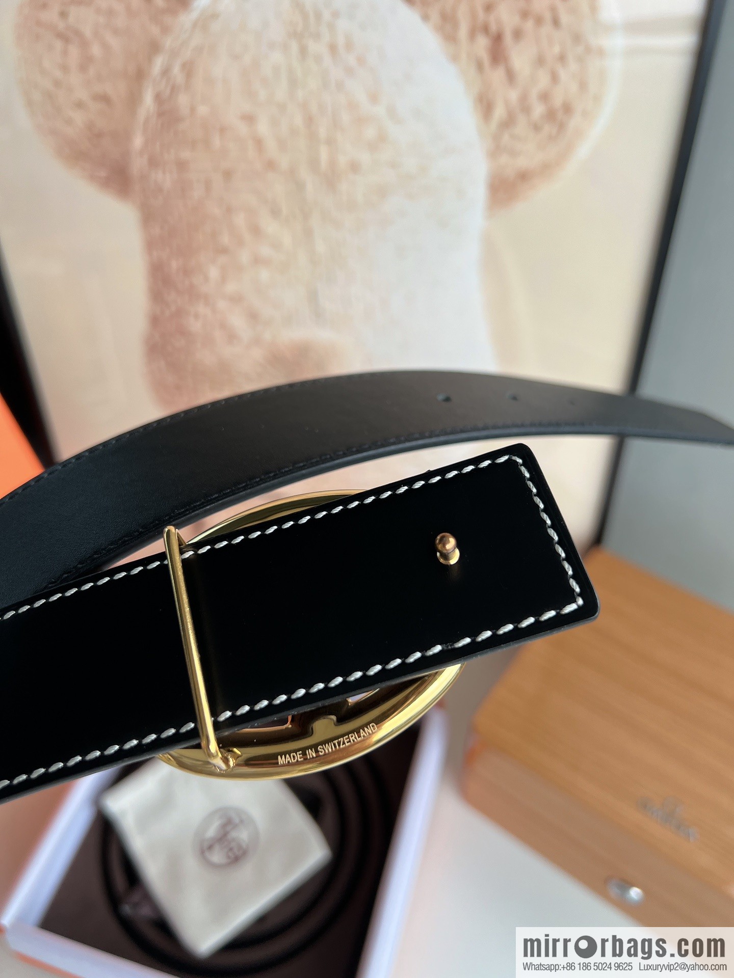 Hermès, hollow metal buckle, double-sided delicate cowhide belt 38mm