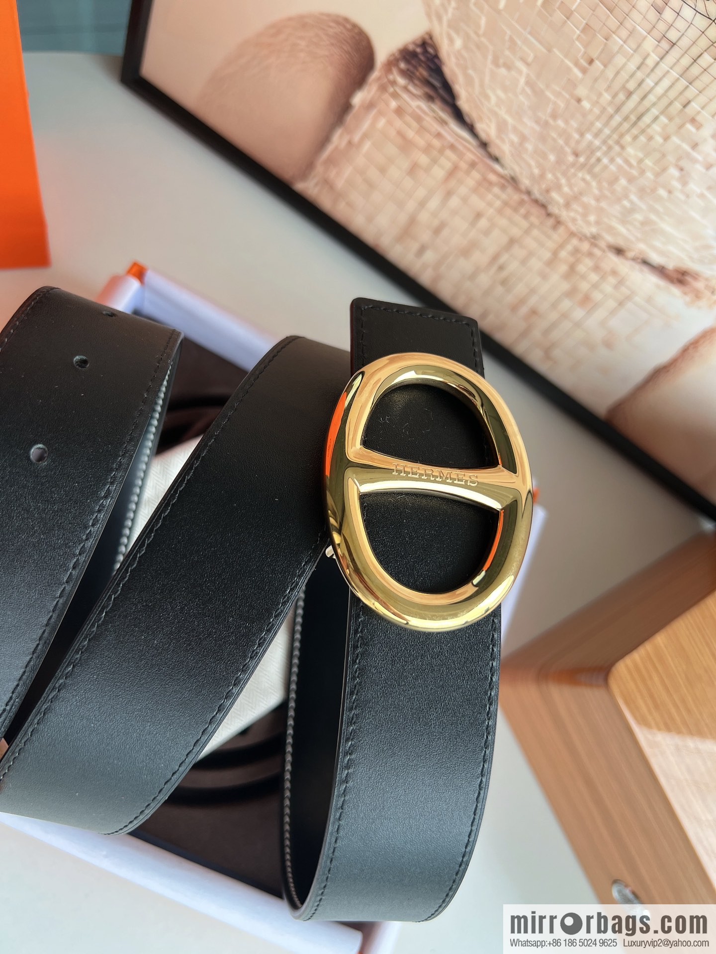 Hermès, hollow metal buckle, double-sided delicate cowhide belt 38mm