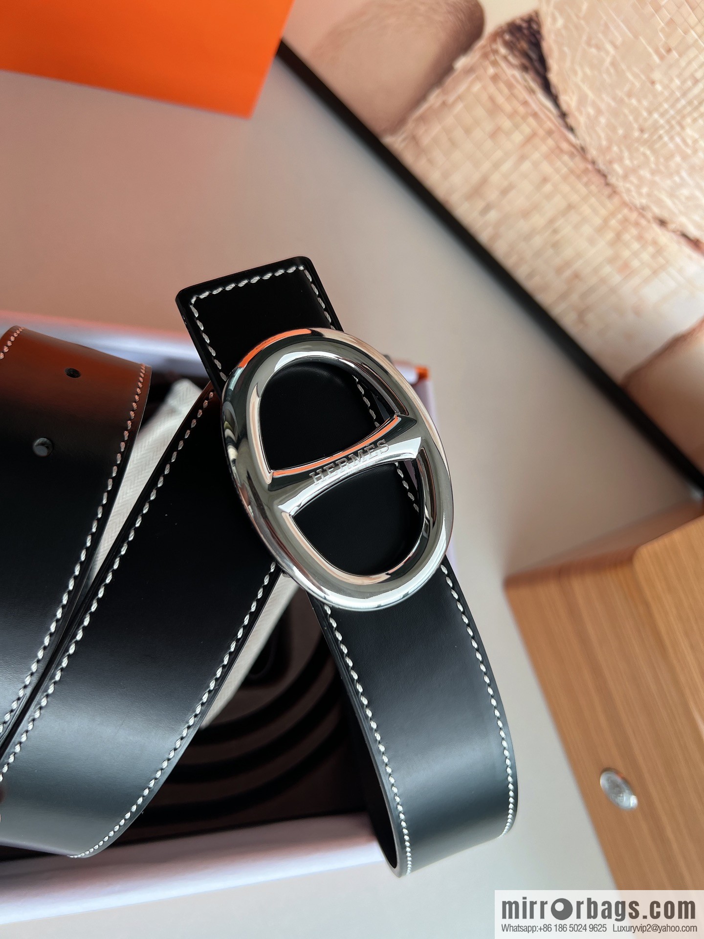 Hermès, hollow metal buckle, double-sided delicate cowhide belt 38mm