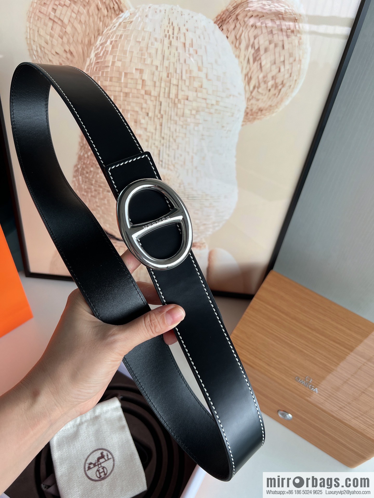 Hermès, hollow metal buckle, double-sided delicate cowhide belt 38mm