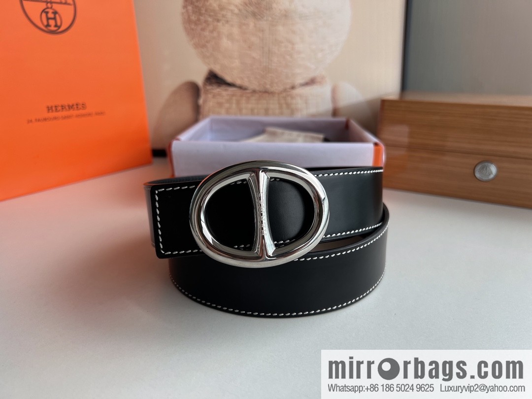 Hermès, hollow metal buckle, double-sided delicate cowhide belt 38mm