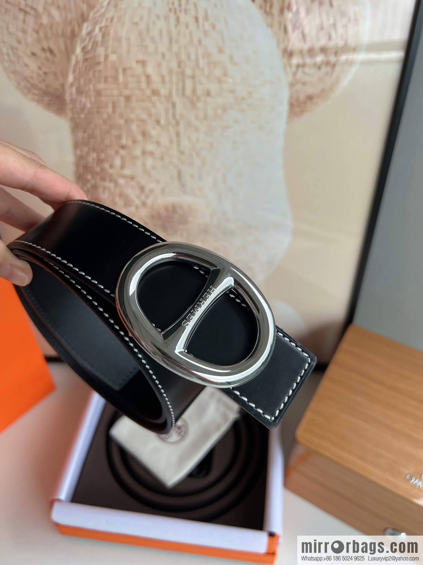 Hermès, hollow metal buckle, double-sided delicate cowhide belt 38mm
