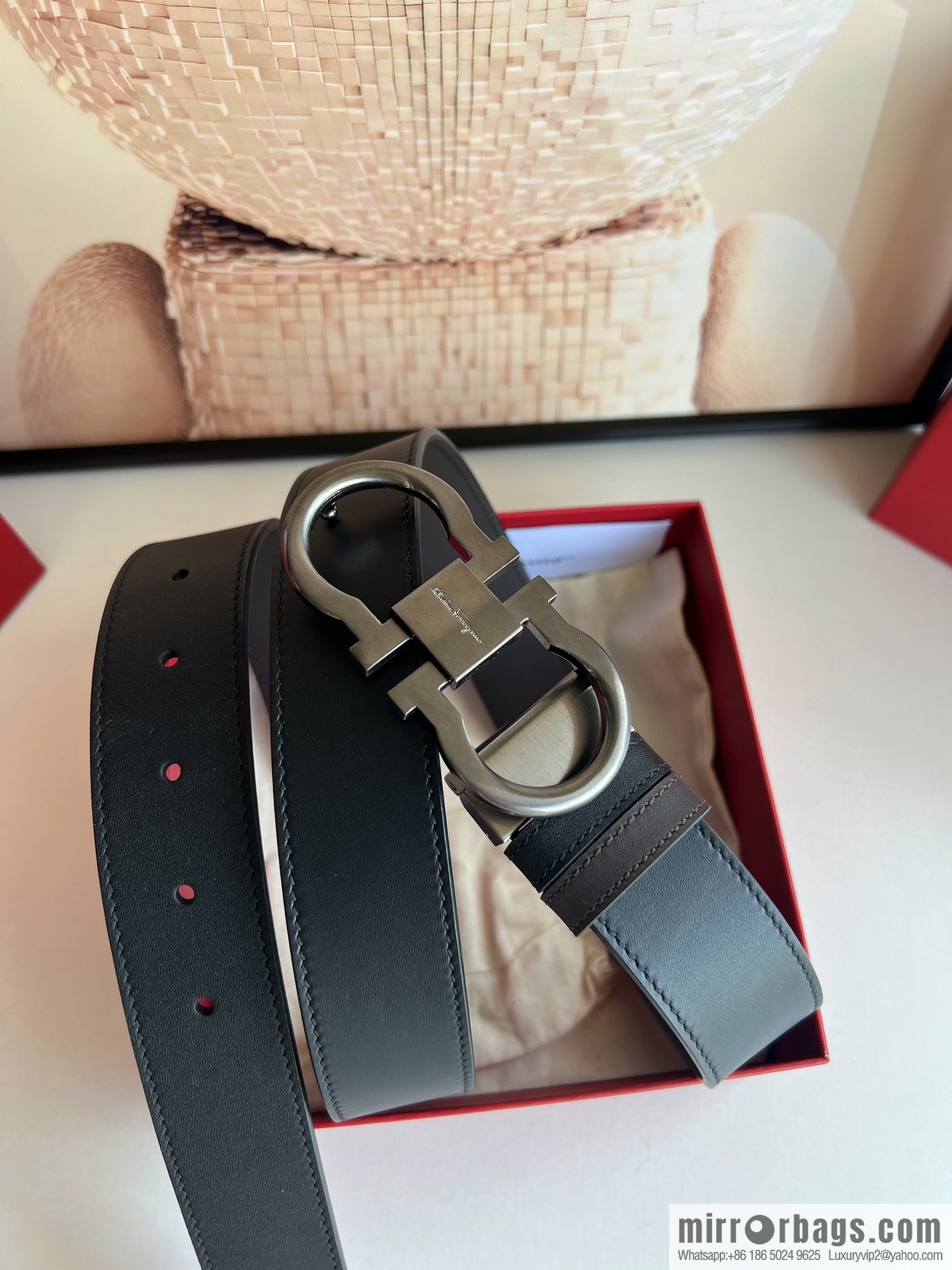 Ferragamo Ferragamo, boutique 8-character counter version metal buckle men's 3.5cm belt