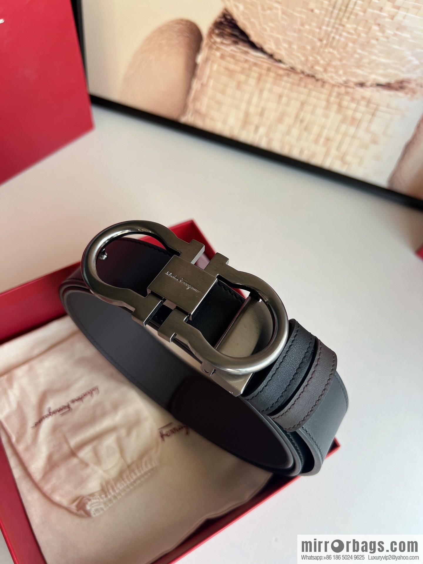 Ferragamo Ferragamo, boutique 8-character counter version metal buckle men's 3.5cm belt