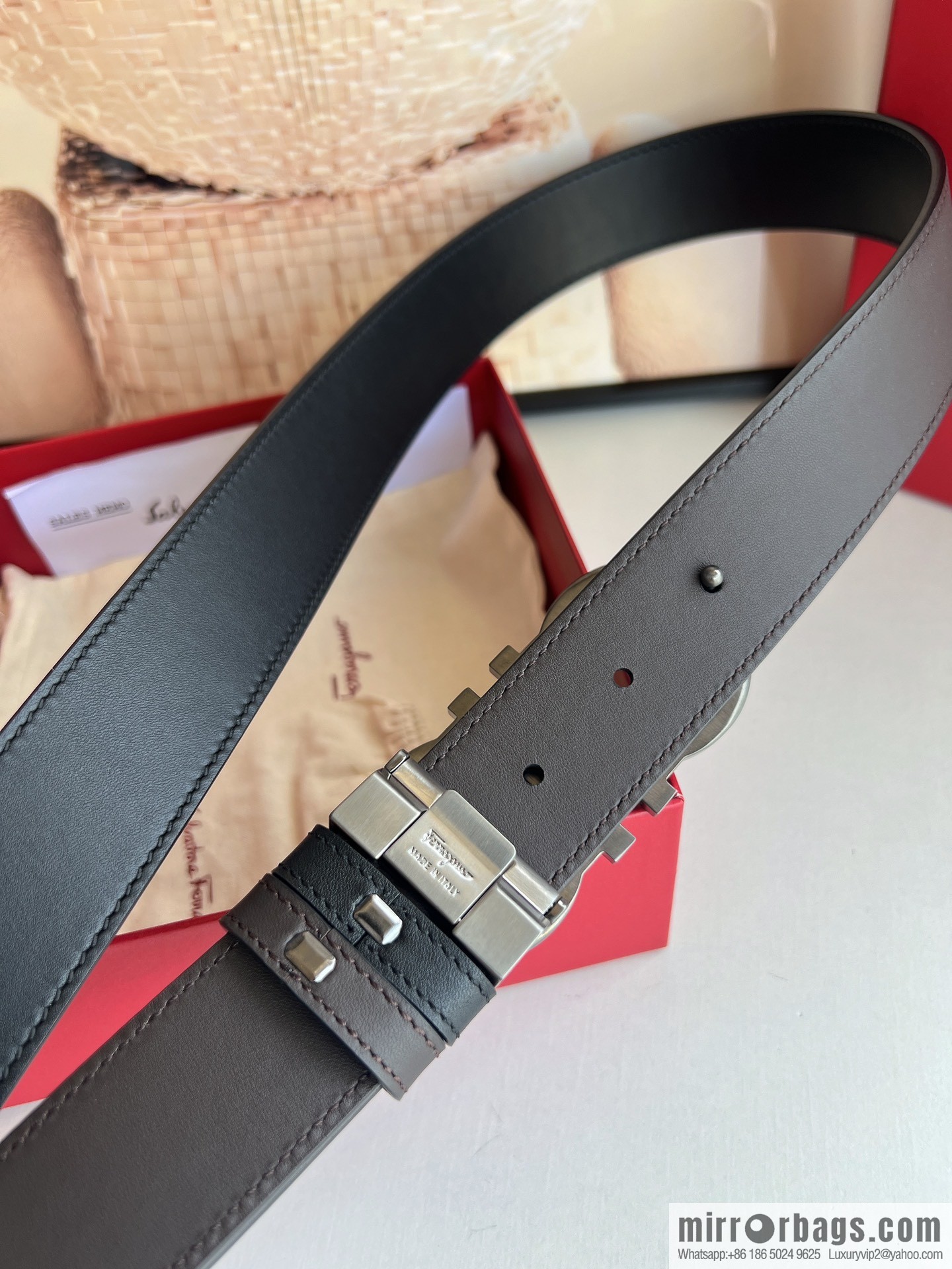 Ferragamo Ferragamo, boutique 8-character counter version metal buckle men's 3.5cm belt