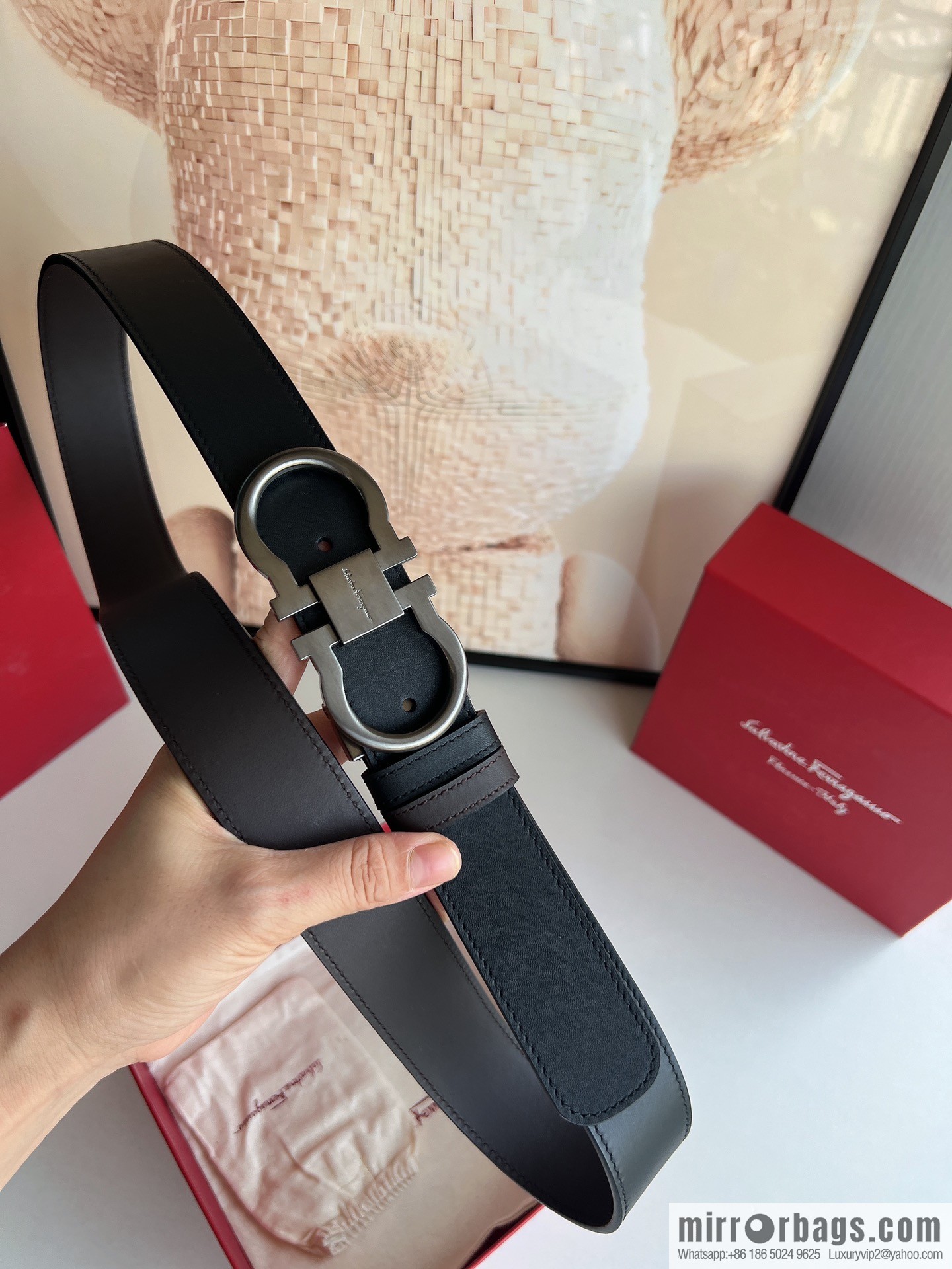 Ferragamo Ferragamo, boutique 8-character counter version metal buckle men's 3.5cm belt