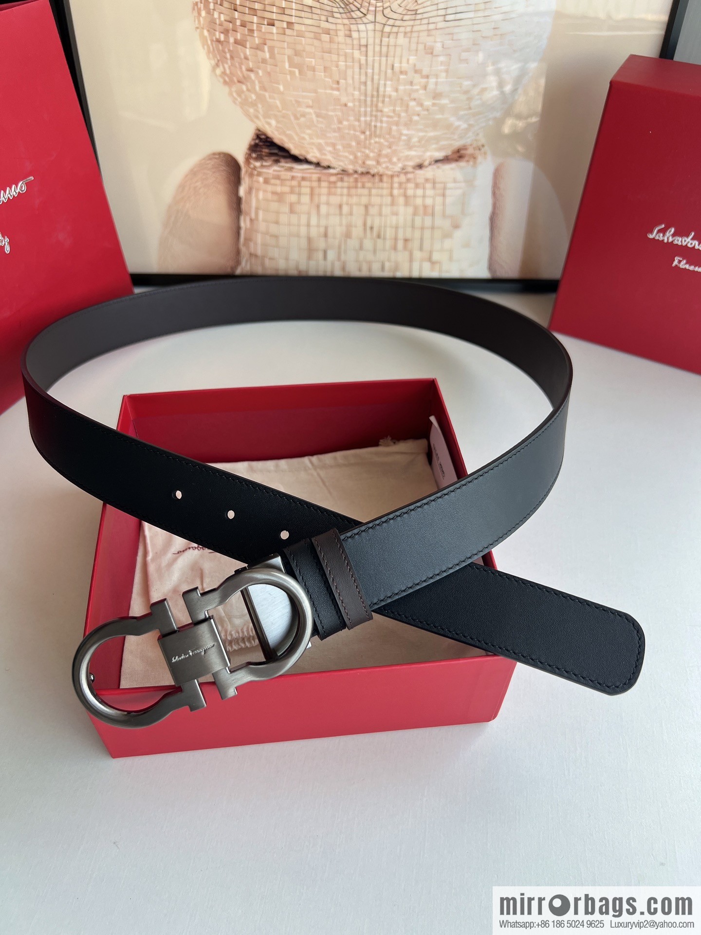 Ferragamo Ferragamo, boutique 8-character counter version metal buckle men's 3.5cm belt