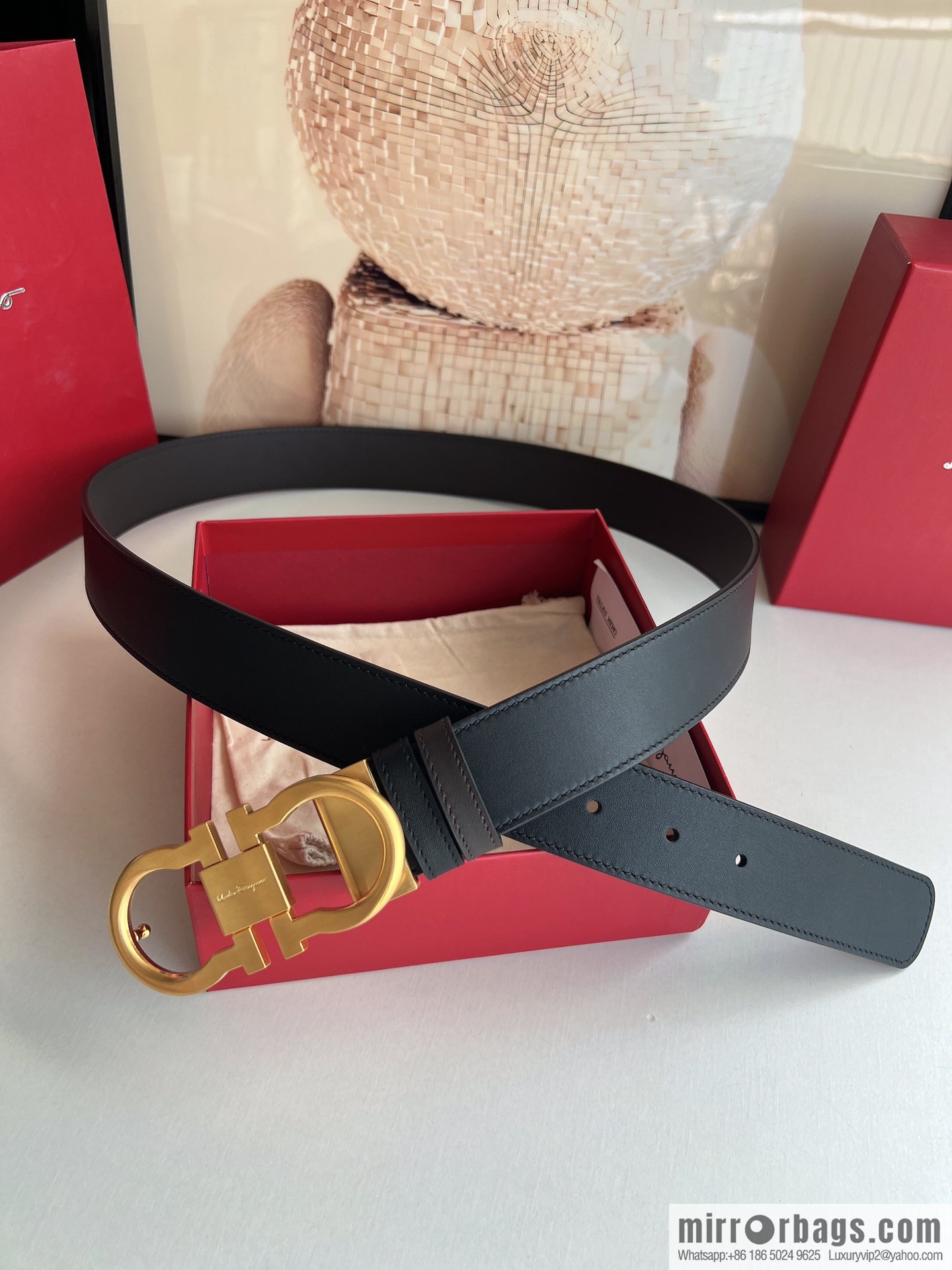Ferragamo Ferragamo, boutique 8-character counter version metal buckle men's 3.5cm belt