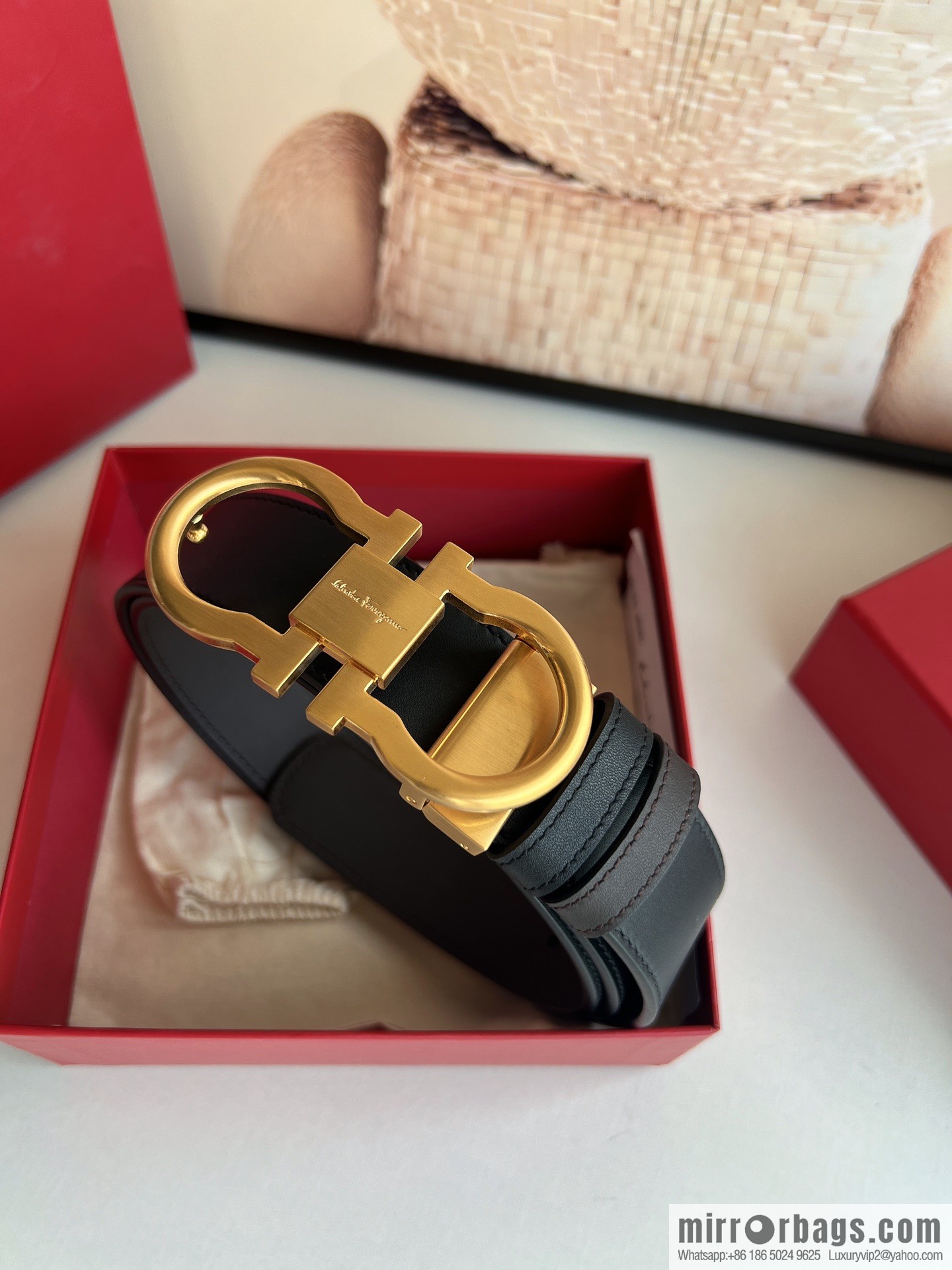 Ferragamo Ferragamo, boutique 8-character counter version metal buckle men's 3.5cm belt