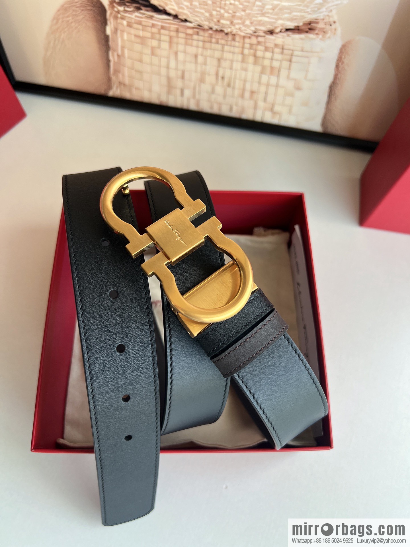 Ferragamo Ferragamo, boutique 8-character counter version metal buckle men's 3.5cm belt
