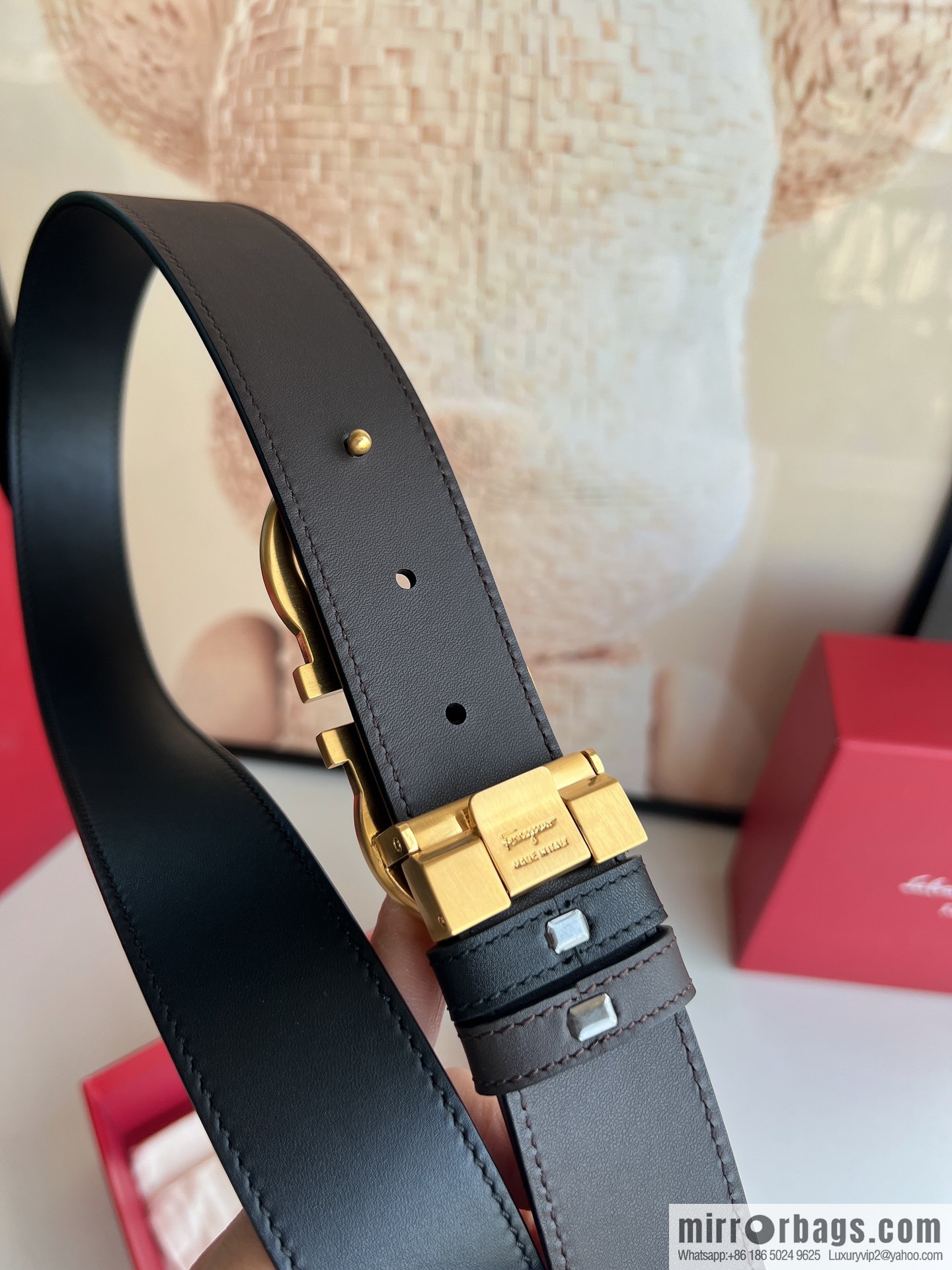 Ferragamo Ferragamo, boutique 8-character counter version metal buckle men's 3.5cm belt