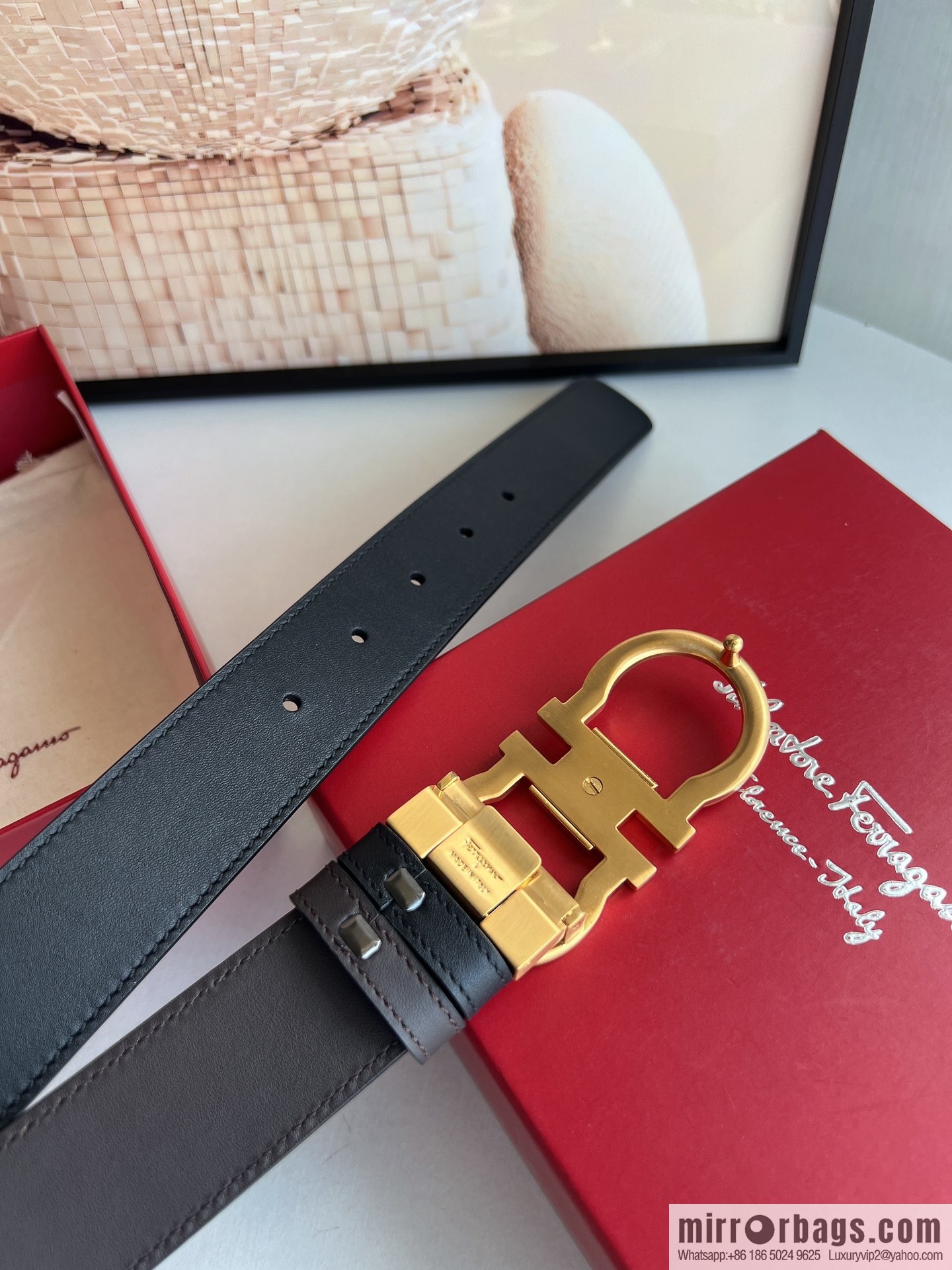 Ferragamo Ferragamo, boutique 8-character counter version metal buckle men's 3.5cm belt