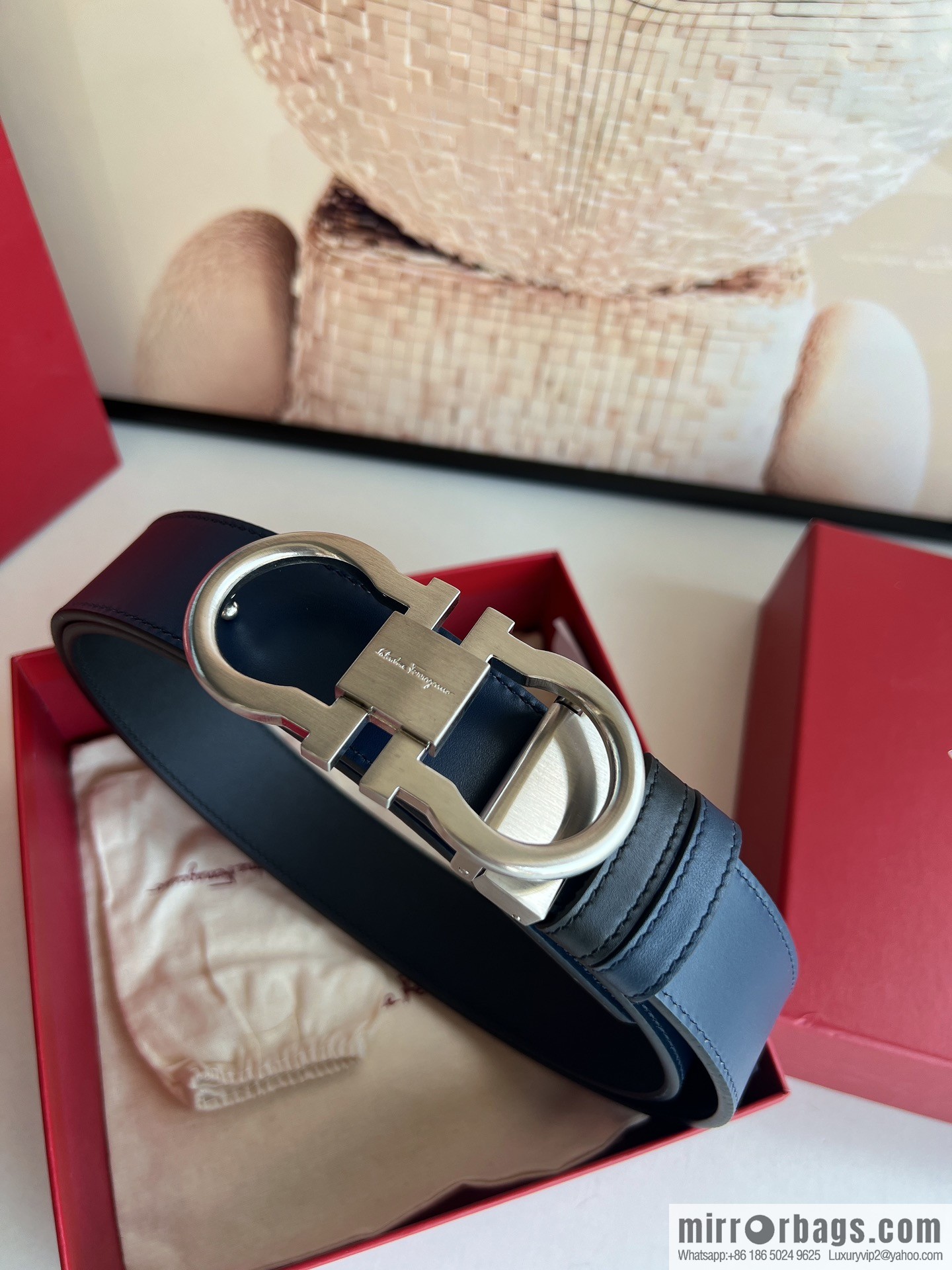 Ferragamo Ferragamo, boutique 8-character counter version metal buckle men's 3.5cm belt