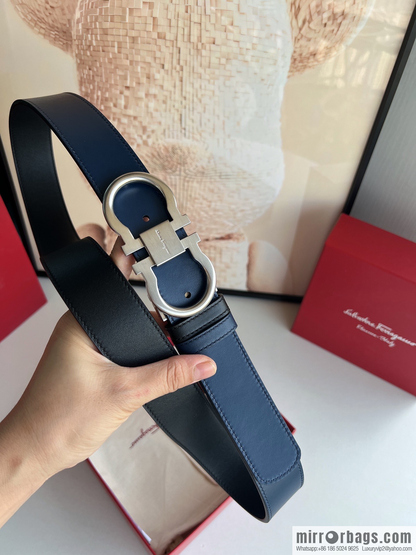 Ferragamo Ferragamo, boutique 8-character counter version metal buckle men's 3.5cm belt