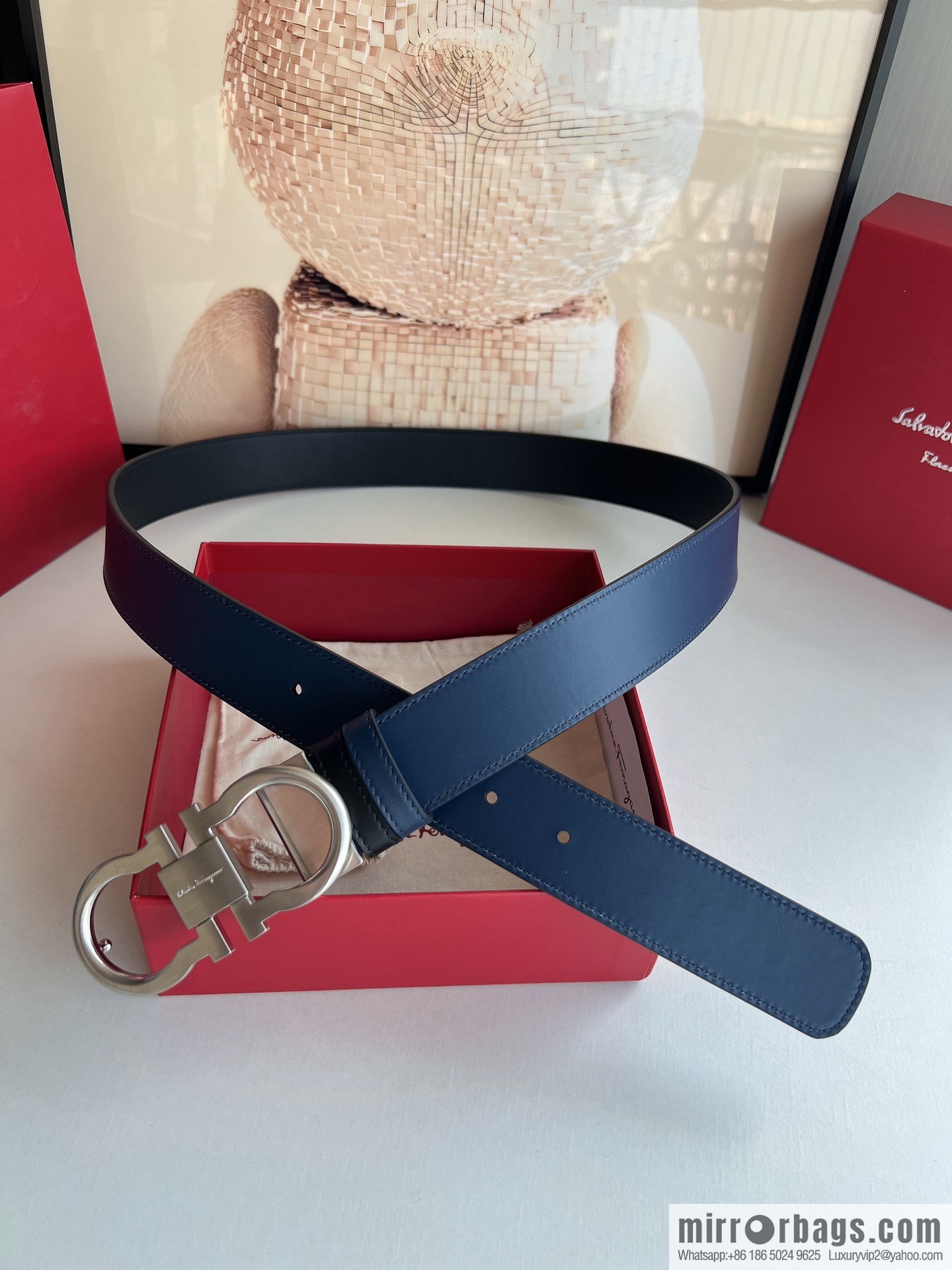 Ferragamo Ferragamo, boutique 8-character counter version metal buckle men's 3.5cm belt