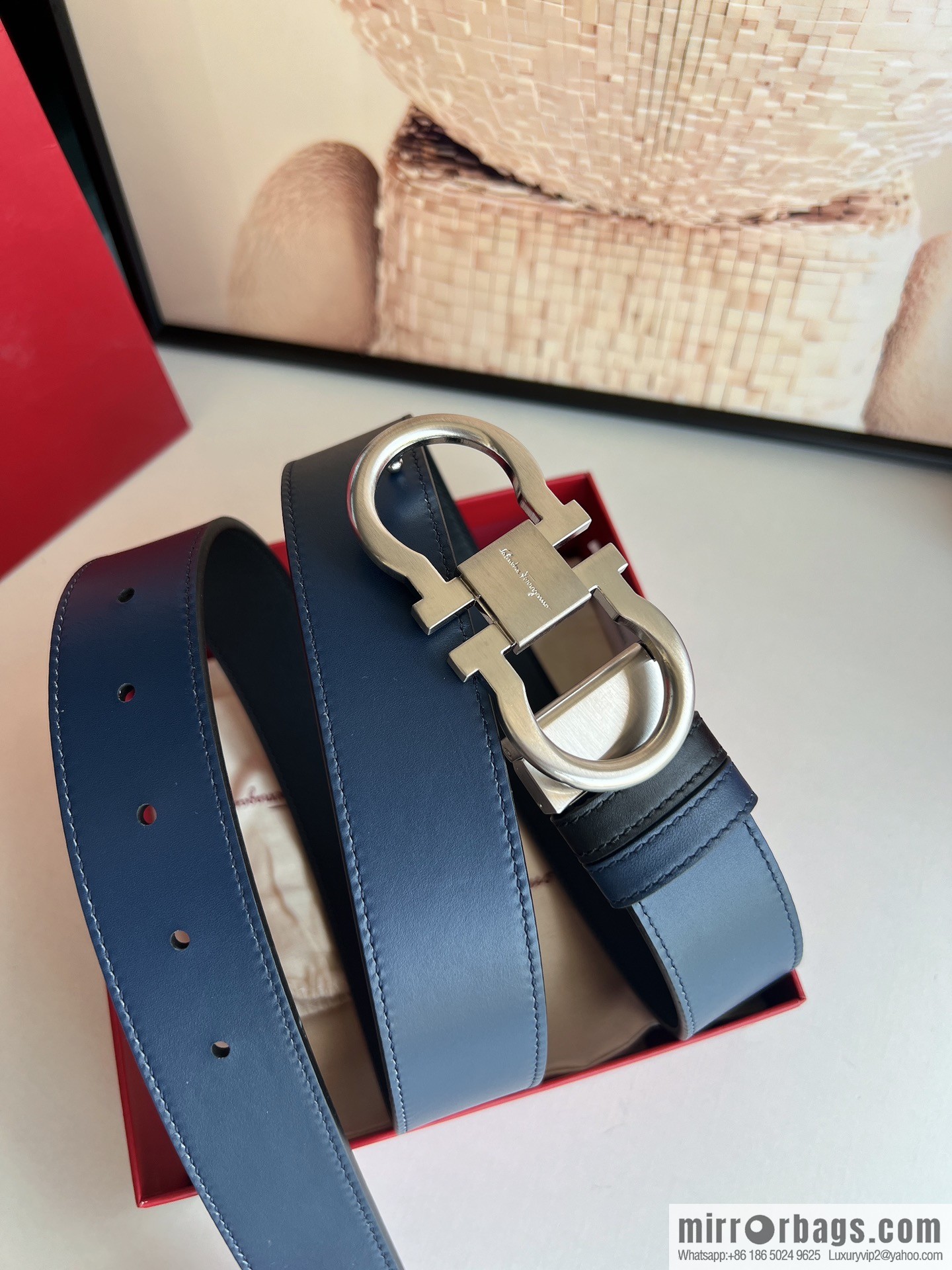 Ferragamo Ferragamo, boutique 8-character counter version metal buckle men's 3.5cm belt