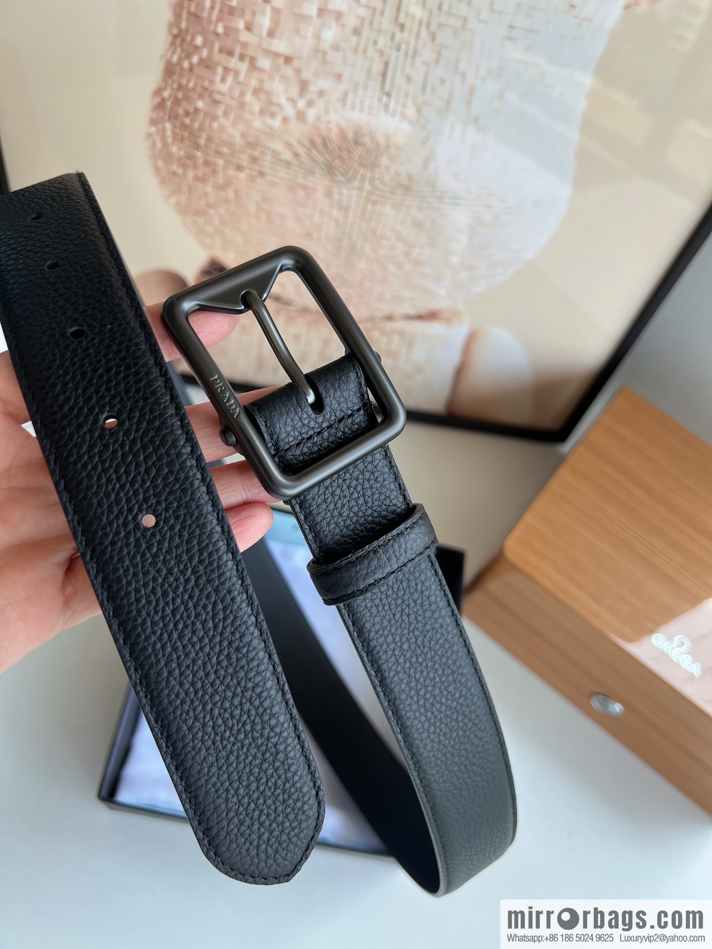 PRADA/PRADA, cowhide double-sided color scheme men's 3.5cm belt