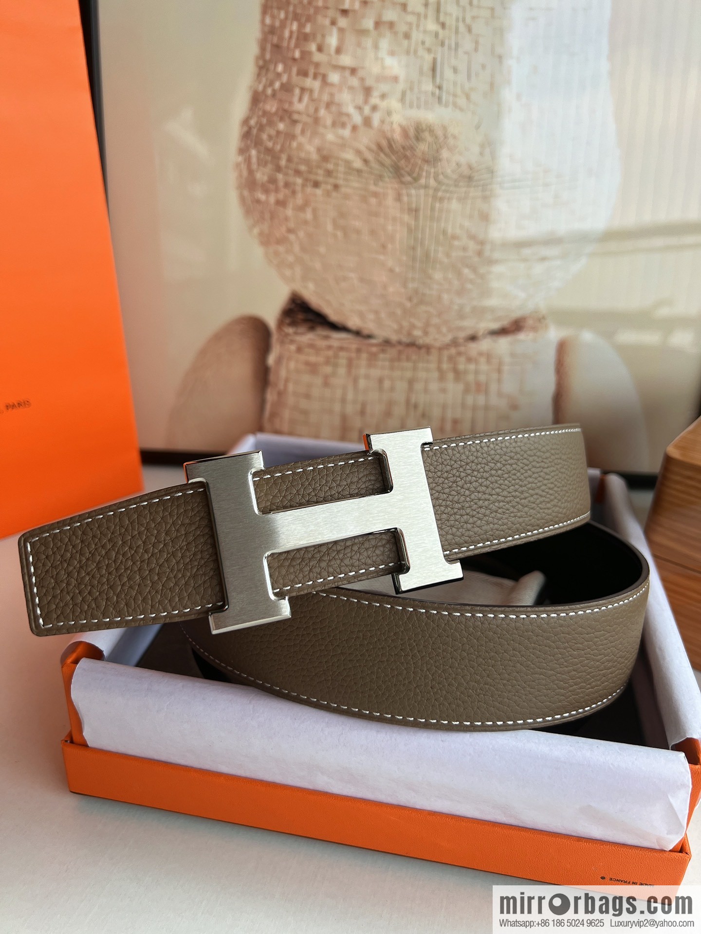 Hermes Togo Leather Double Sided Leather Belt 38mm