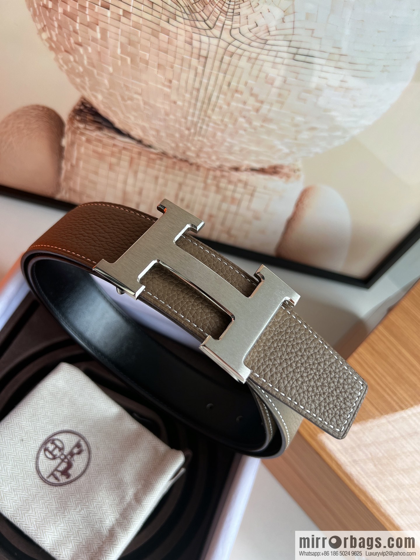 Hermes Togo Leather Double Sided Leather Belt 38mm