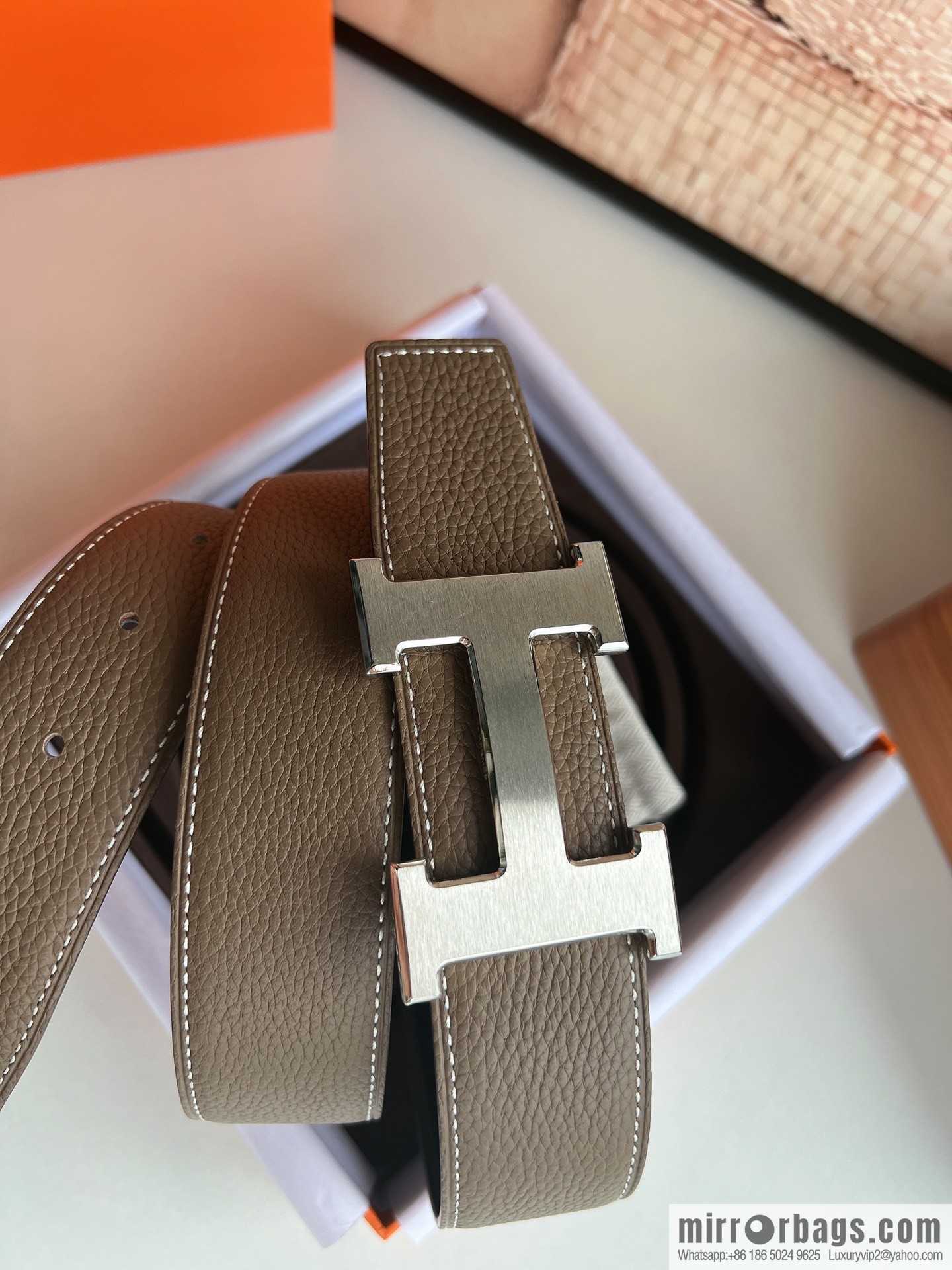 Hermes Togo Leather Double Sided Leather Belt 38mm