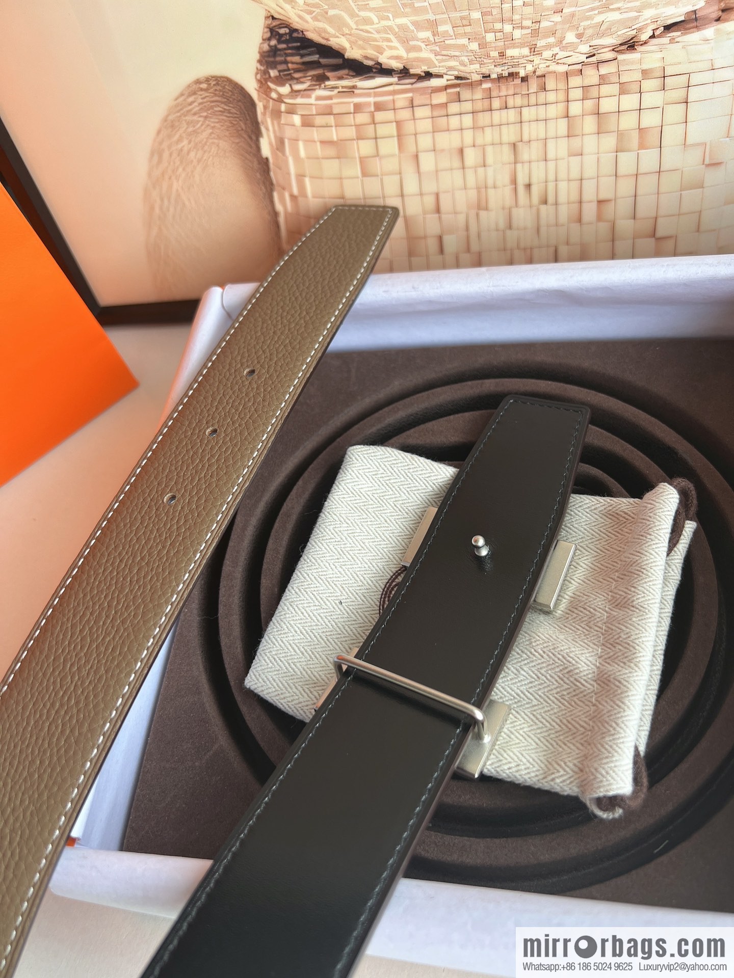 Hermes Togo Leather Double Sided Leather Belt 38mm