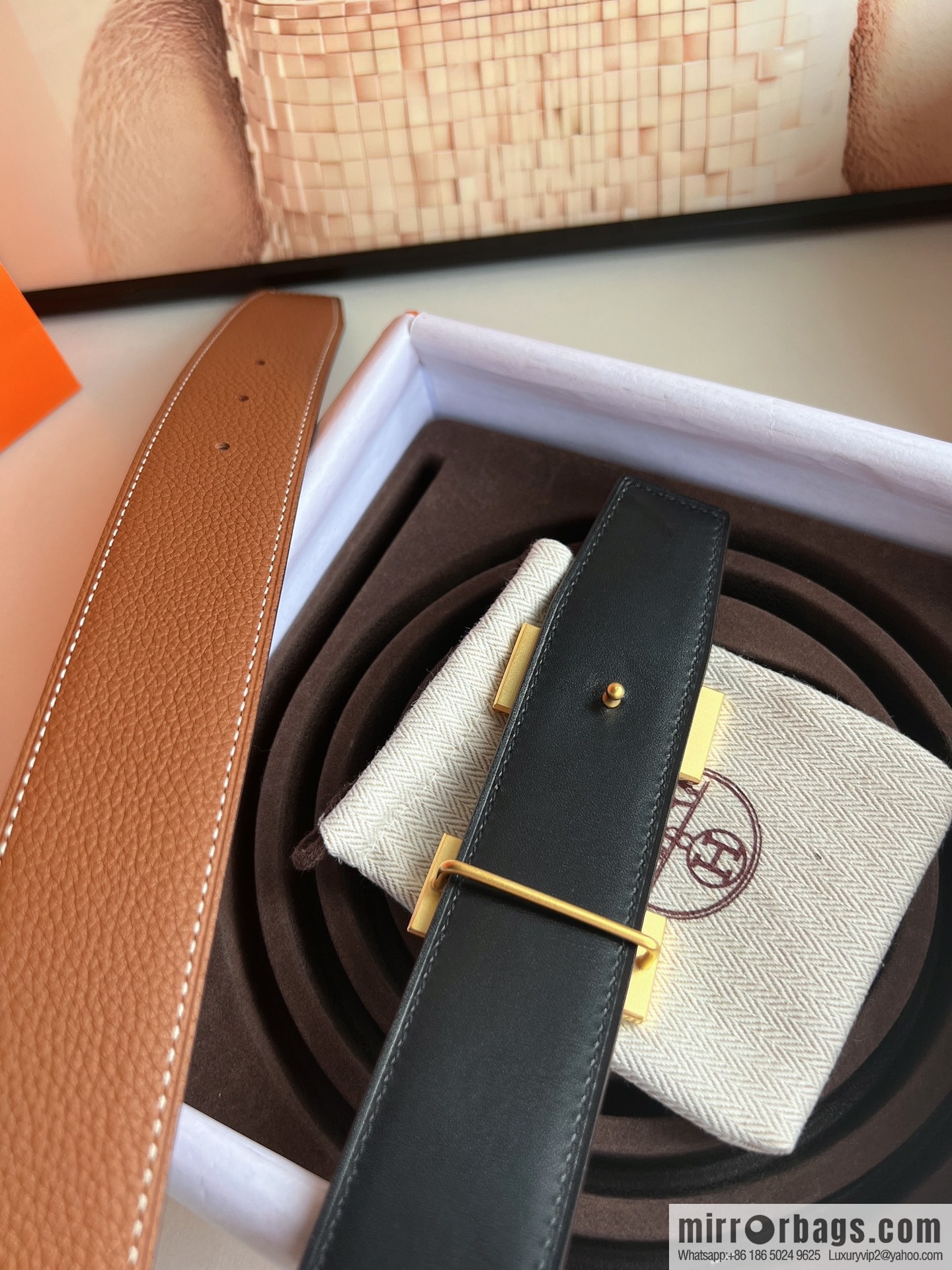 Hermes Togo Leather Double Sided Leather Belt 38mm