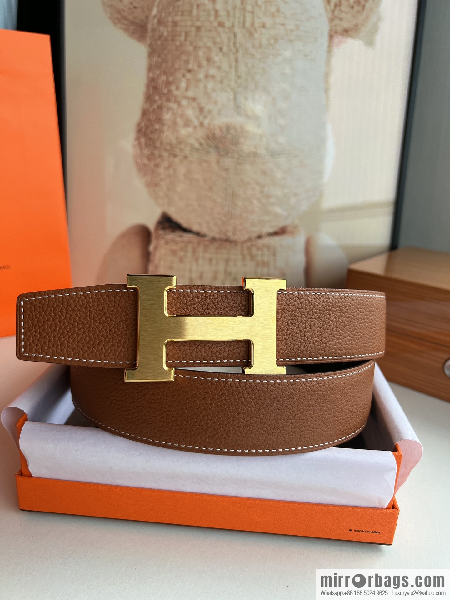 Hermes Togo Leather Double Sided Leather Belt 38mm