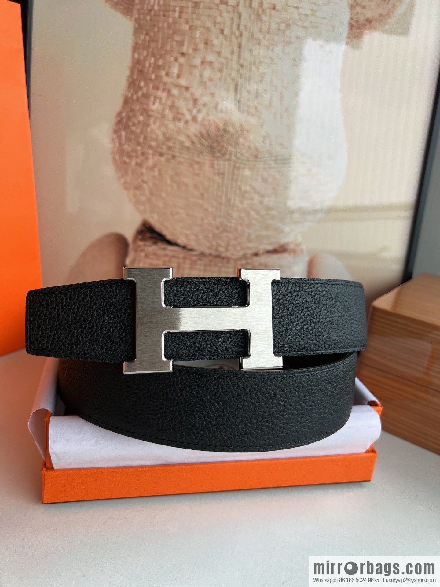 Hermes Togo Leather Double Sided Leather Belt 38mm
