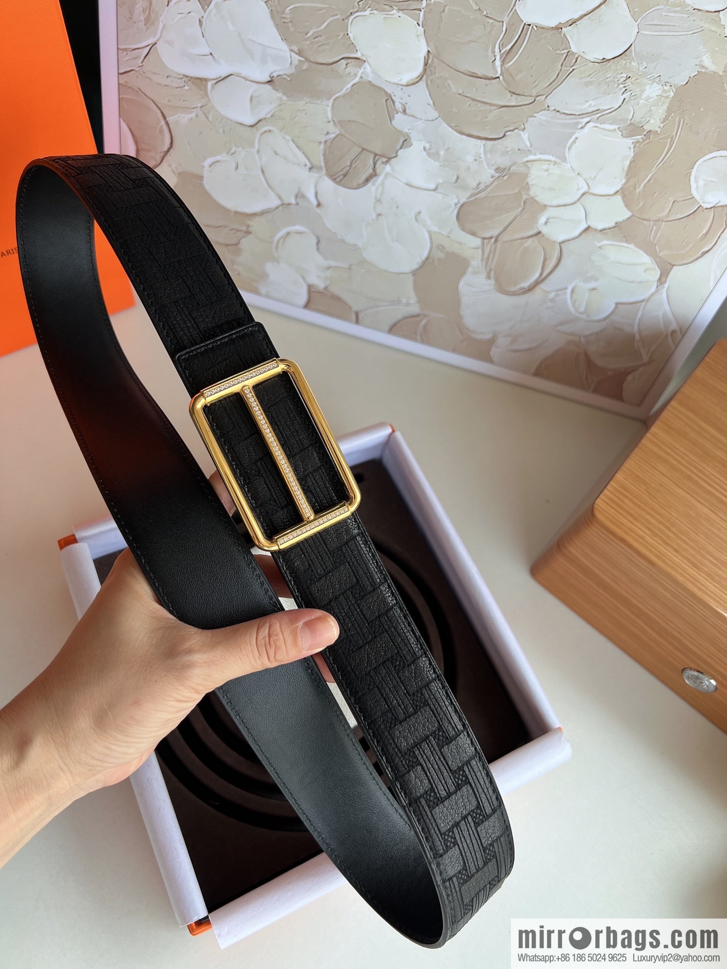 Hermes, Stainless Steel with Diamond Metal Buckle Rare Deerskin Belt 3.8cm