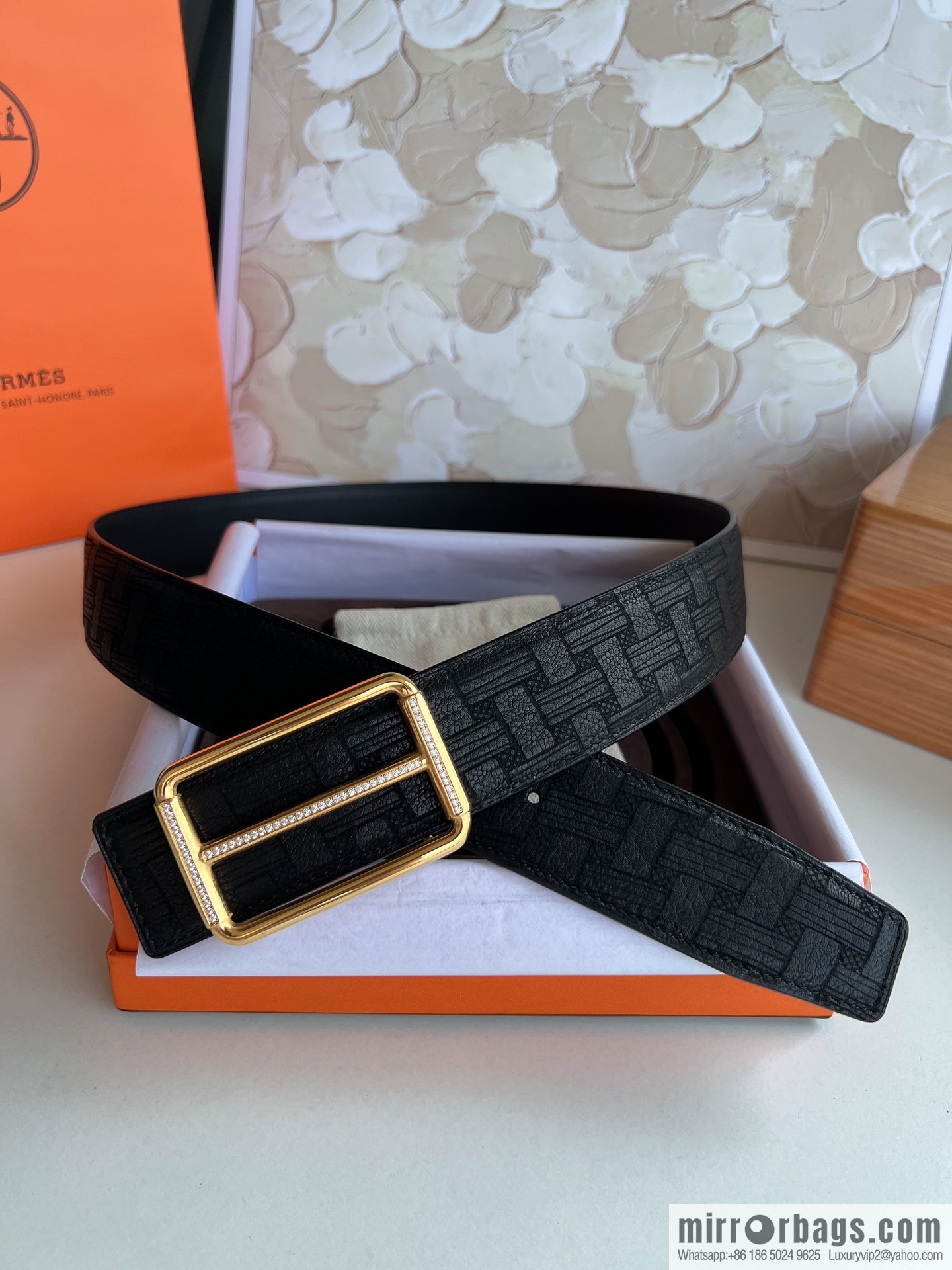 Hermes, Stainless Steel with Diamond Metal Buckle Rare Deerskin Belt 3.8cm
