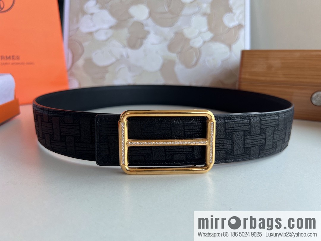 Hermes, Stainless Steel with Diamond Metal Buckle Rare Deerskin Belt 3.8cm