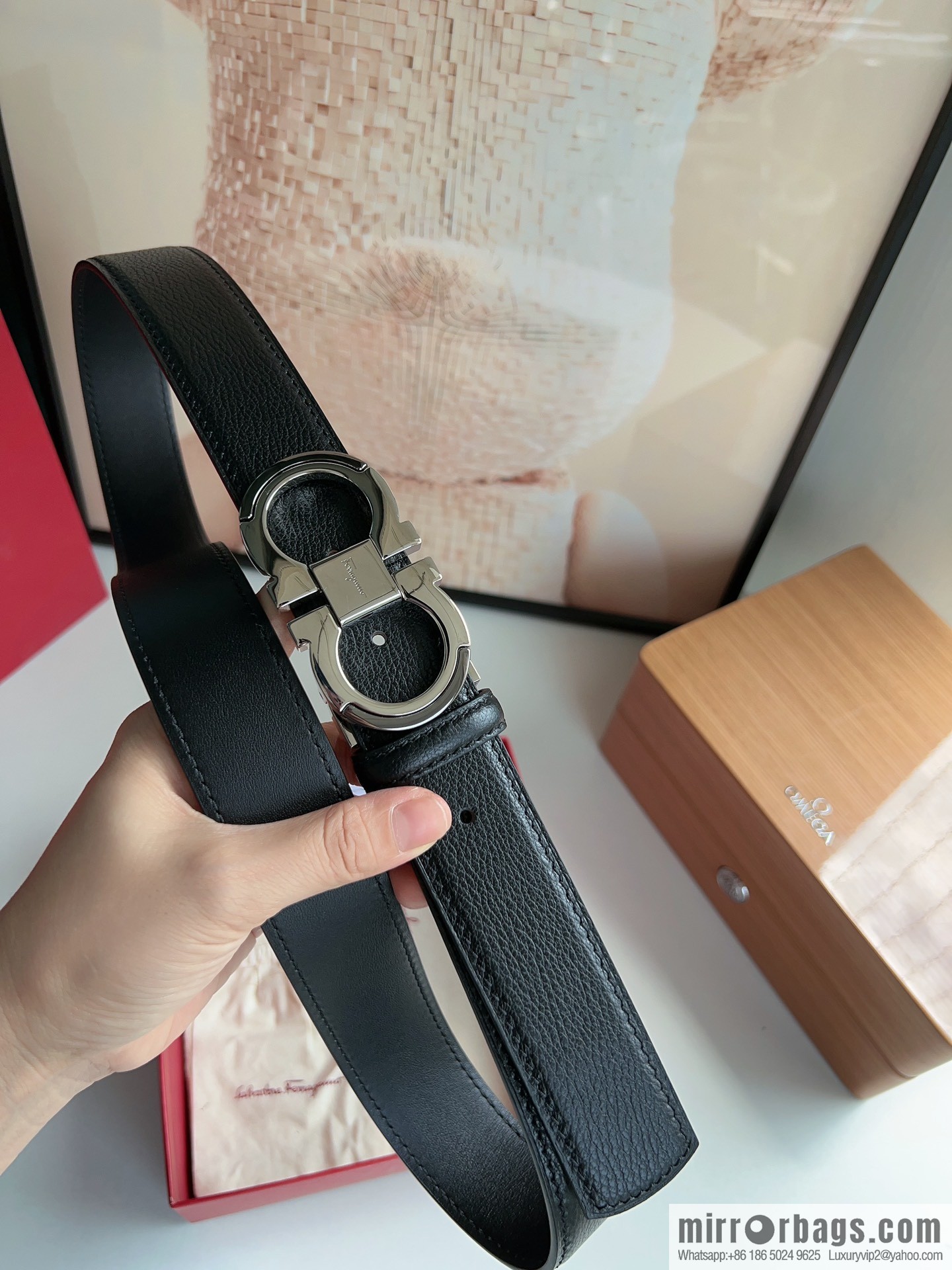 Ferragamo Ferragamo Gancini Buckle Men's 3.5cm Stylish Double Sided Belt