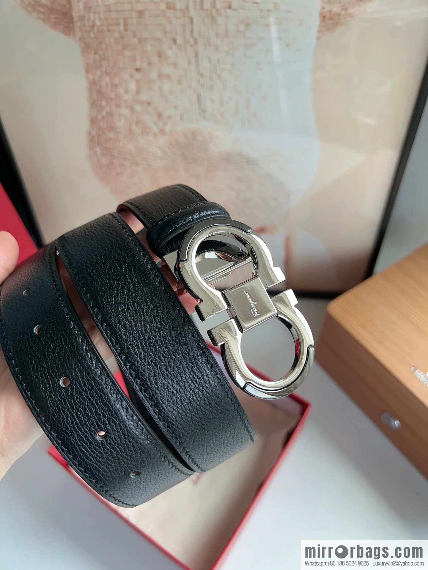 Ferragamo Ferragamo Gancini Buckle Men's 3.5cm Stylish Double Sided Belt