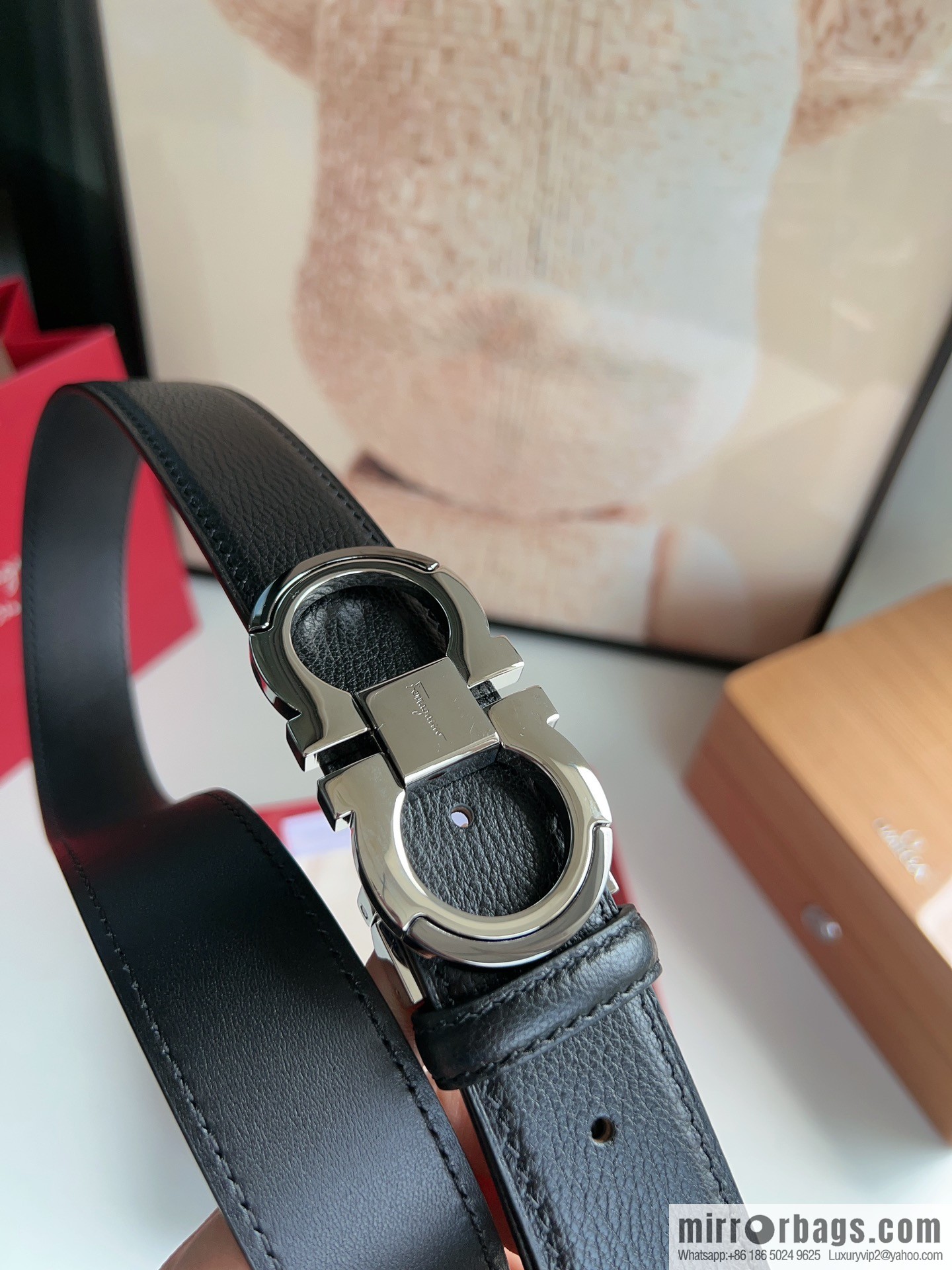 Ferragamo Ferragamo Gancini Buckle Men's 3.5cm Stylish Double Sided Belt