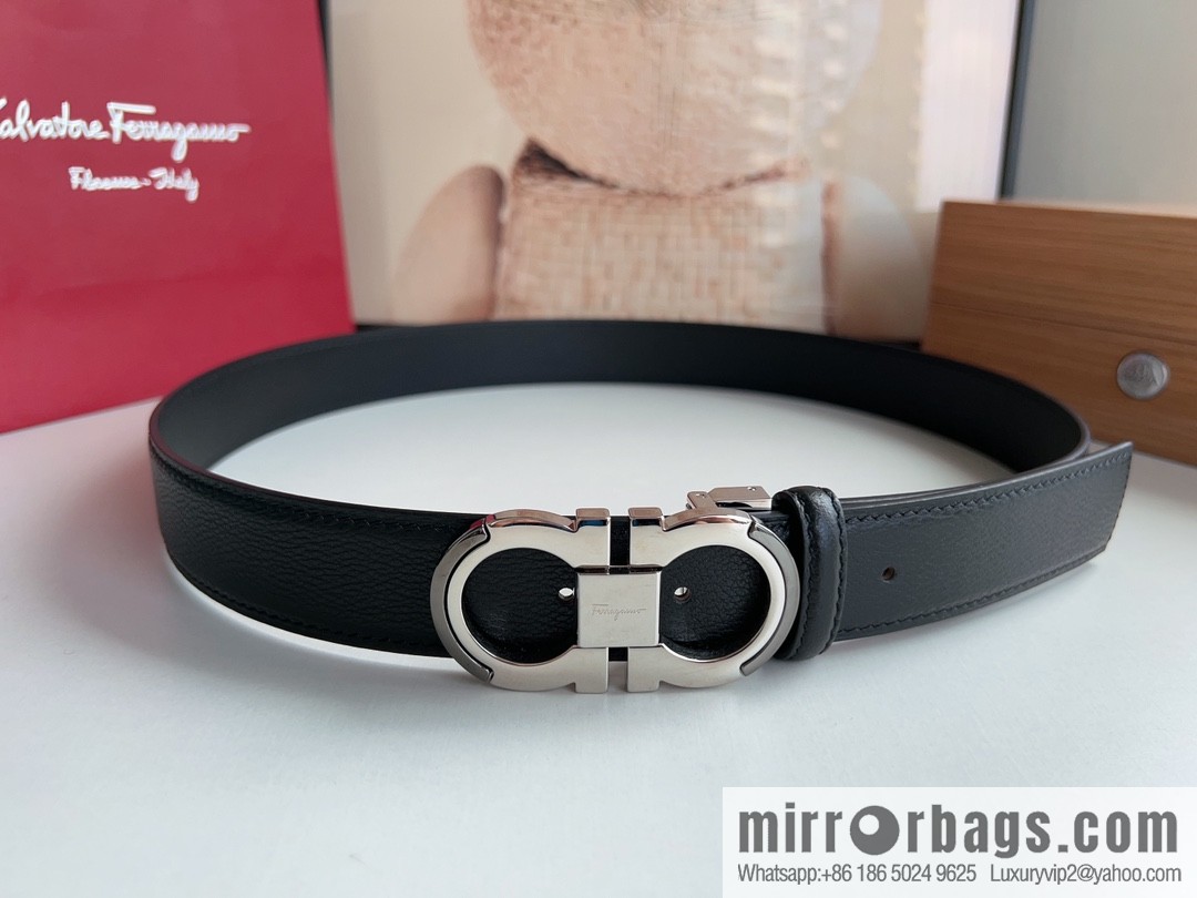 Ferragamo Ferragamo Gancini Buckle Men's 3.5cm Stylish Double Sided Belt