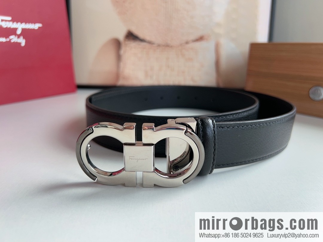Ferragamo Ferragamo Gancini Buckle Men's 3.5cm Stylish Double Sided Belt