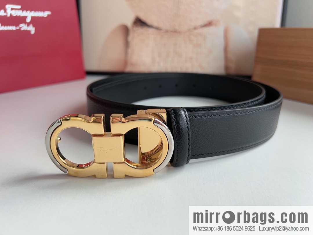 Ferragamo Ferragamo Gancini Buckle Men's 3.5cm Stylish Double Sided Belt