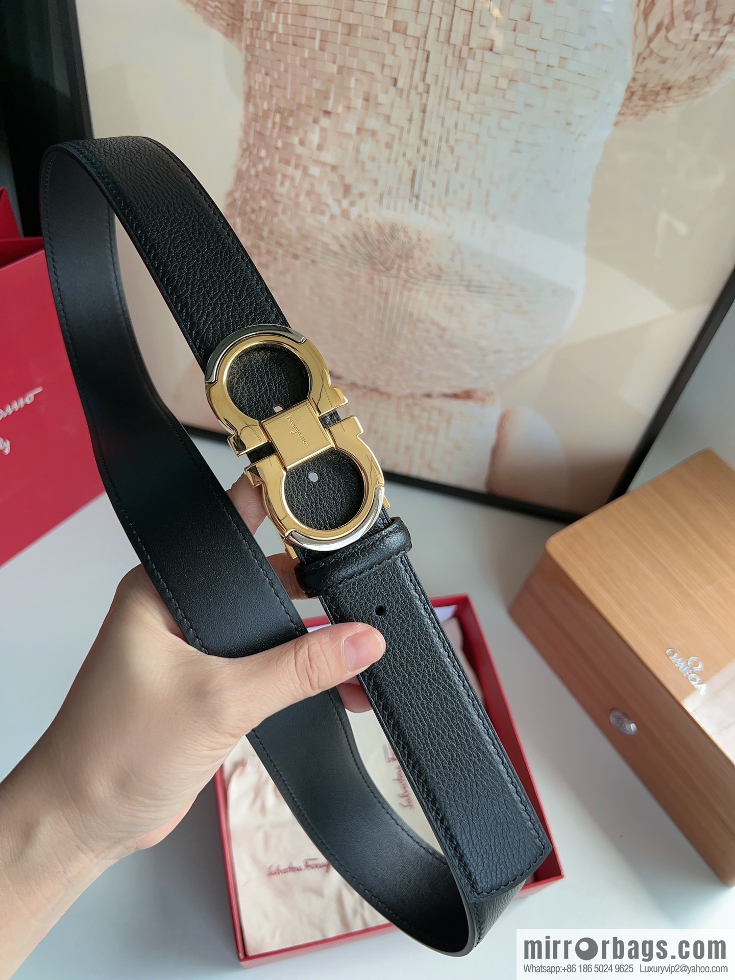 Ferragamo Ferragamo Gancini Buckle Men's 3.5cm Stylish Double Sided Belt
