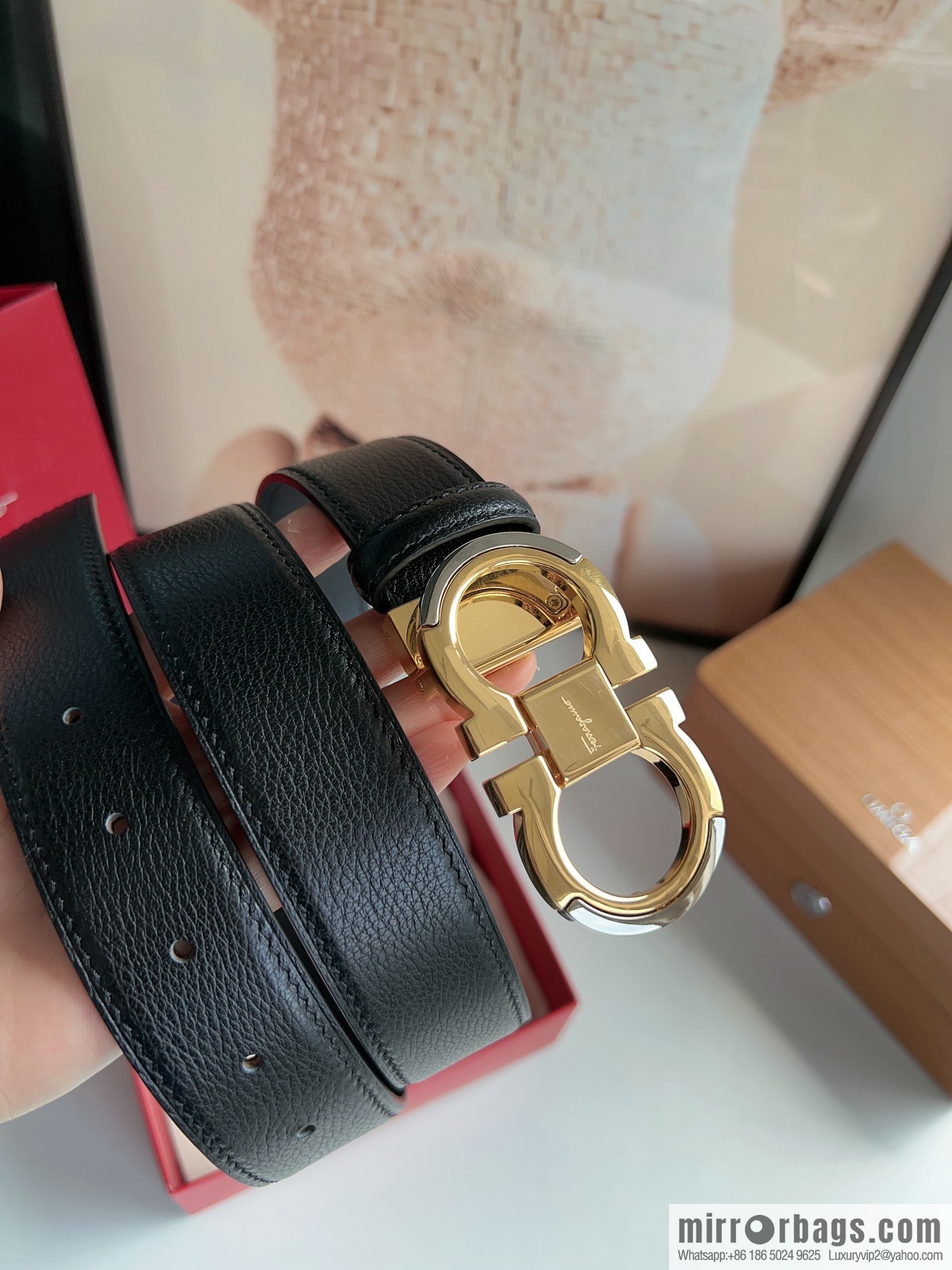 Ferragamo Ferragamo Gancini Buckle Men's 3.5cm Stylish Double Sided Belt