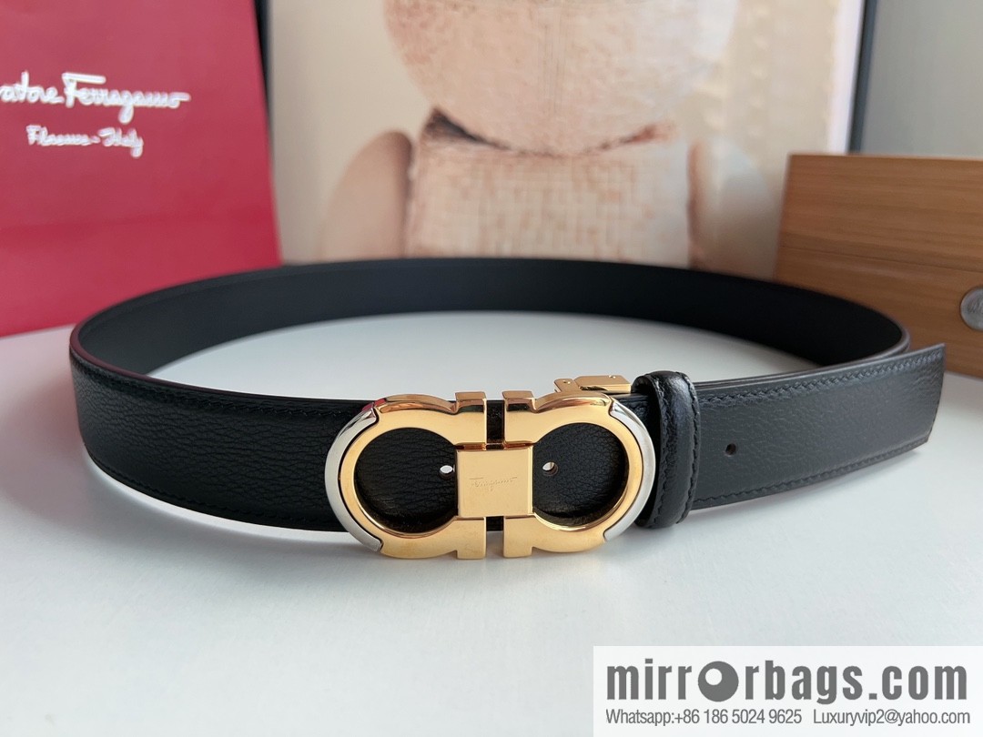 Ferragamo Ferragamo Gancini Buckle Men's 3.5cm Stylish Double Sided Belt