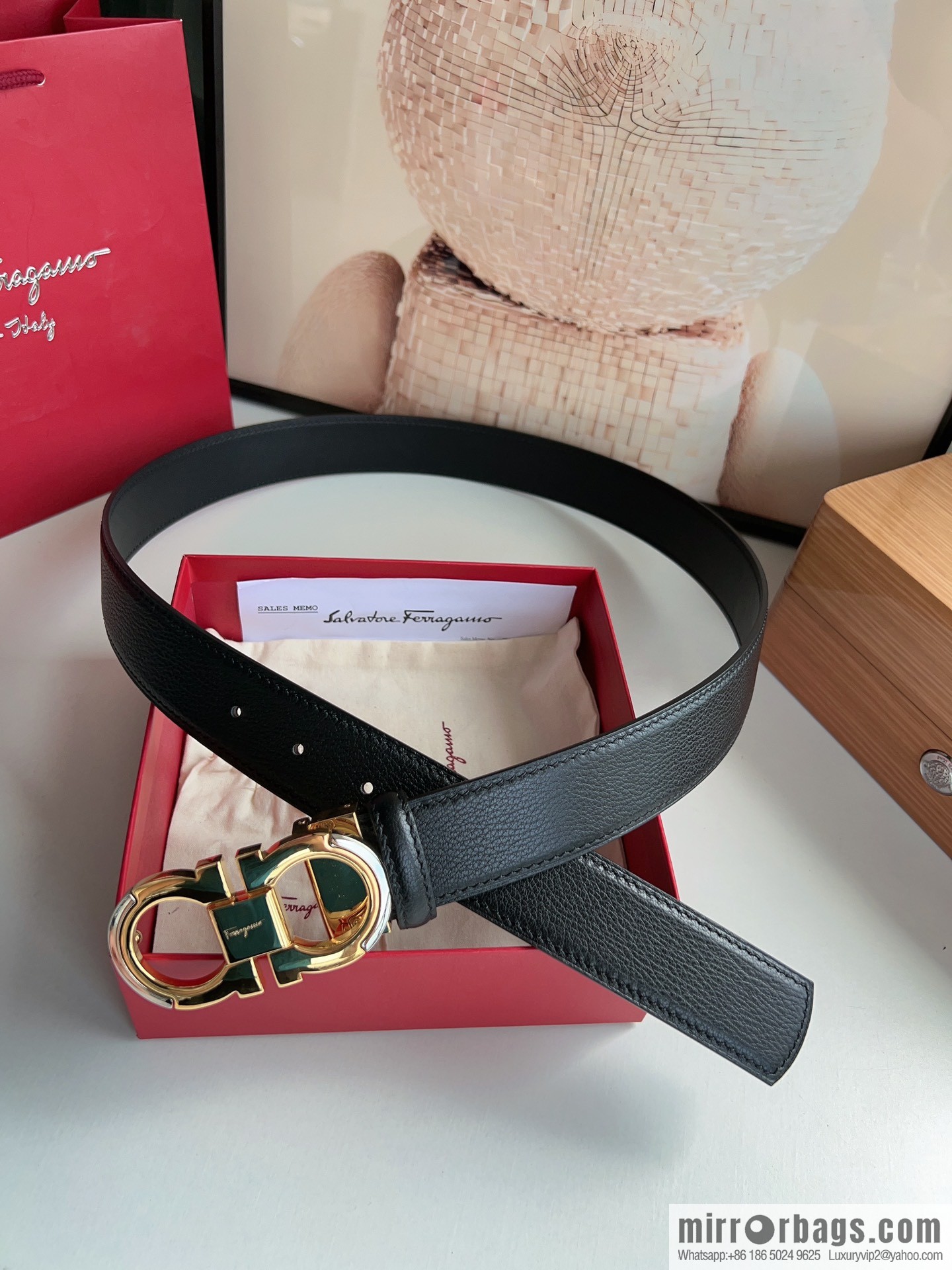 Ferragamo Ferragamo Gancini Buckle Men's 3.5cm Stylish Double Sided Belt