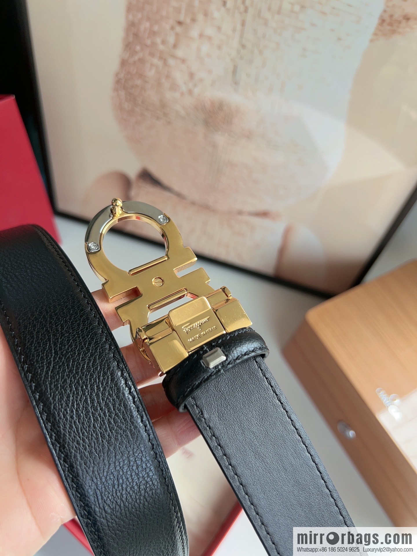 Ferragamo Ferragamo Gancini Buckle Men's 3.5cm Stylish Double Sided Belt