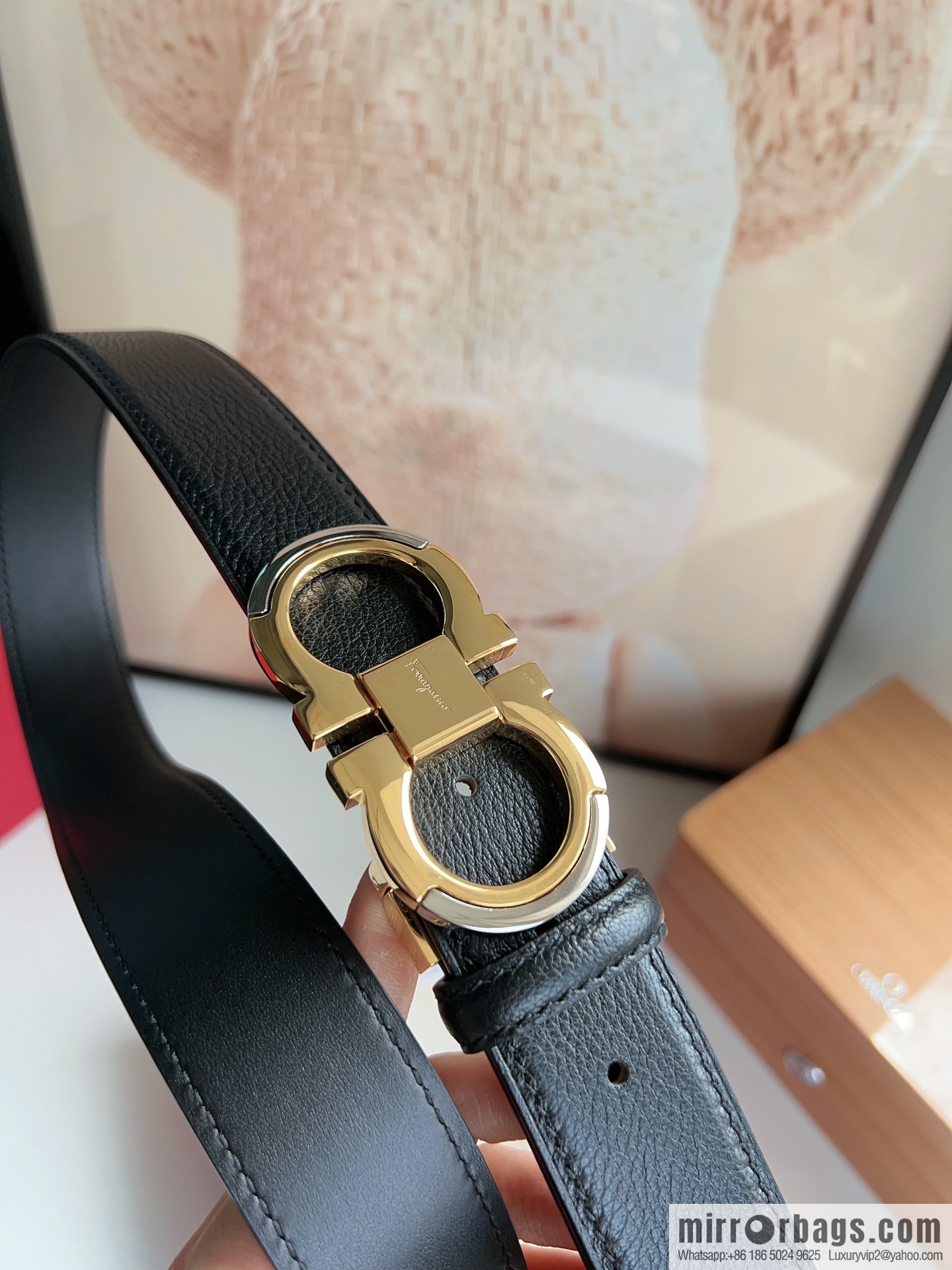 Ferragamo Ferragamo Gancini Buckle Men's 3.5cm Stylish Double Sided Belt